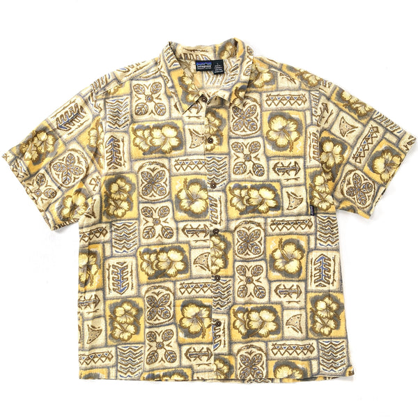 1997 Patagonia Mens Air Conditioned Cotton Print Shirt, Shark Fin Print (L/XL)