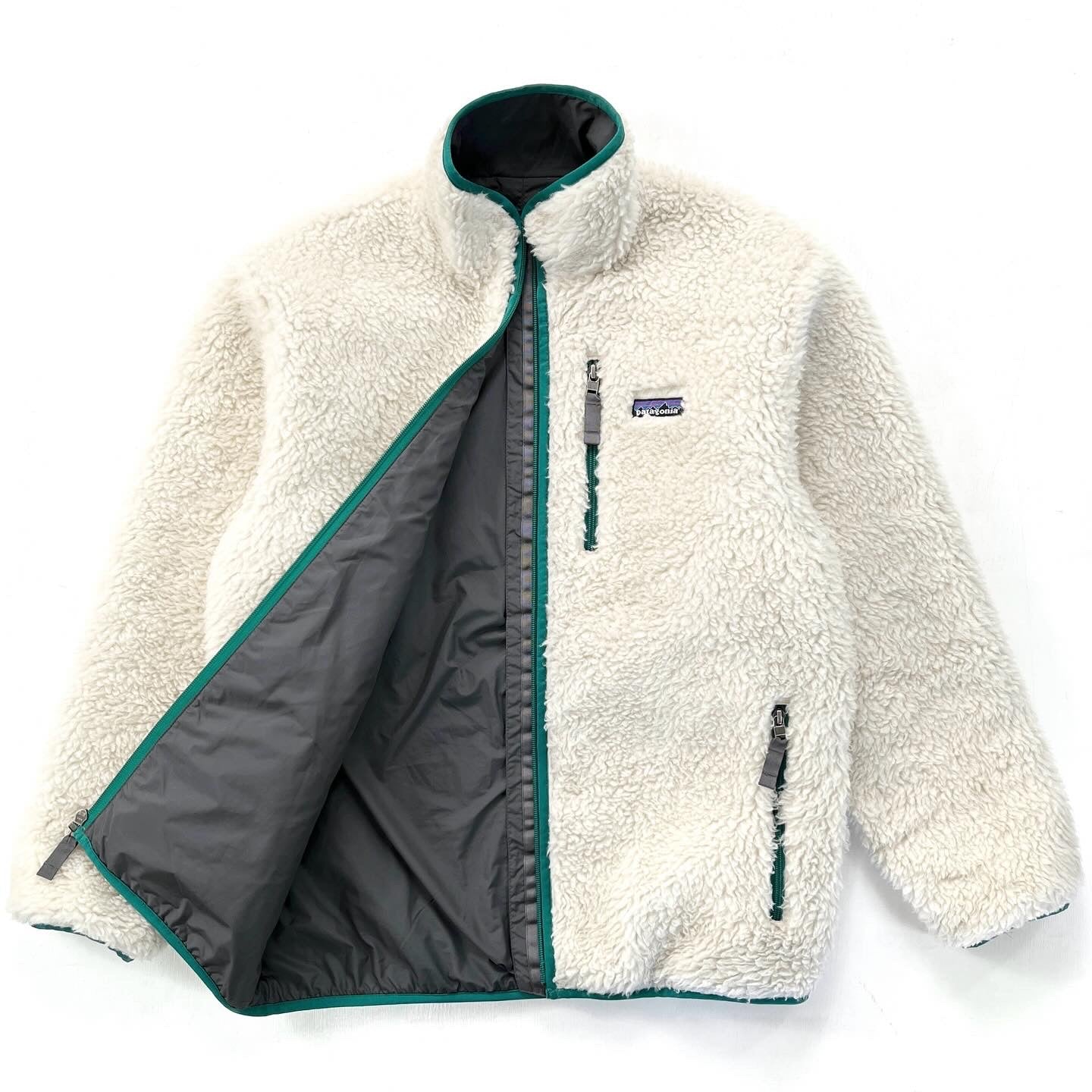 2012 Patagonia Classic Retro-X “Deep Pile” Fleece Cardigan, Natural & Green (M)