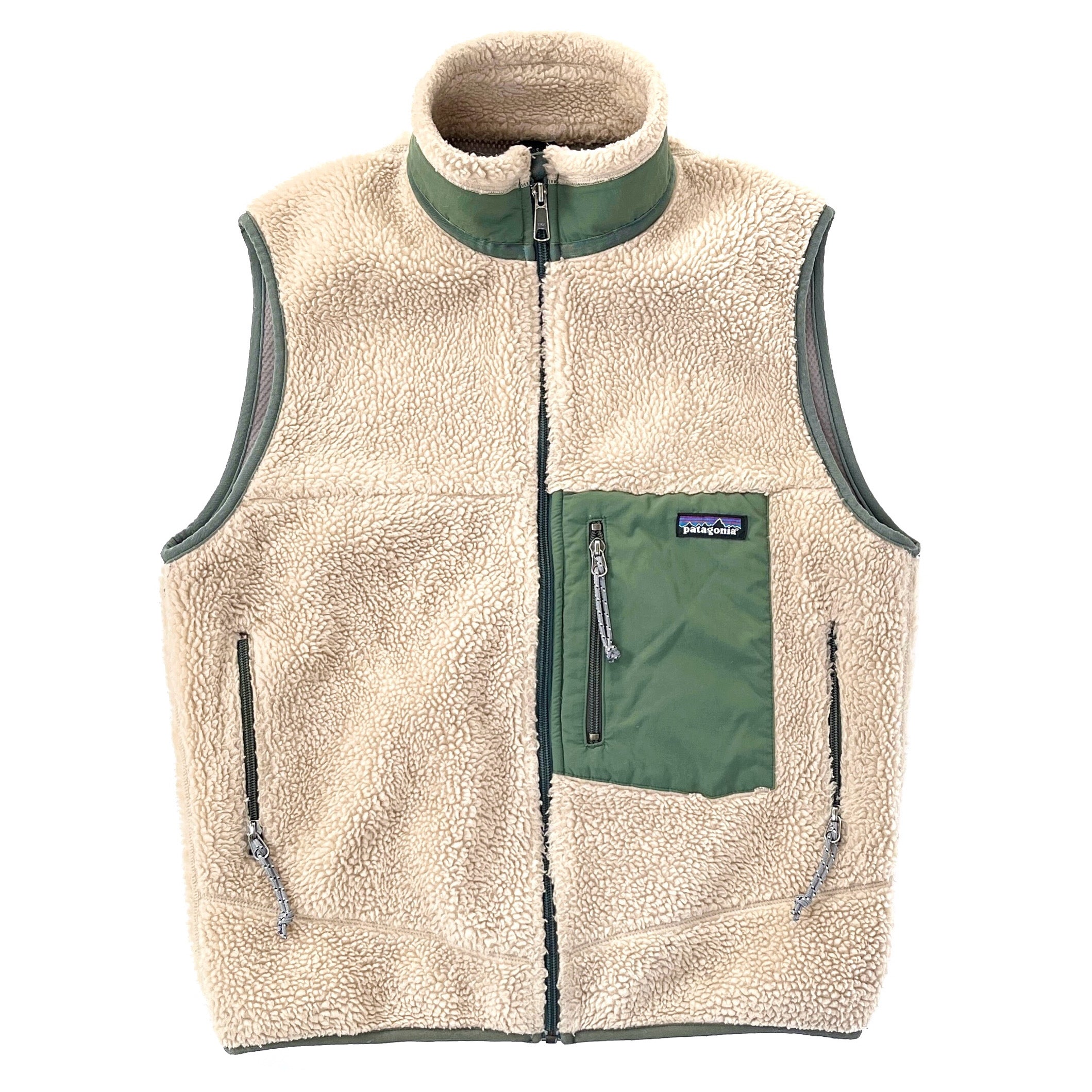 2002 Patagonia Made In Canada Classic Retro-X Fleece Vest, Natural & Green (S)