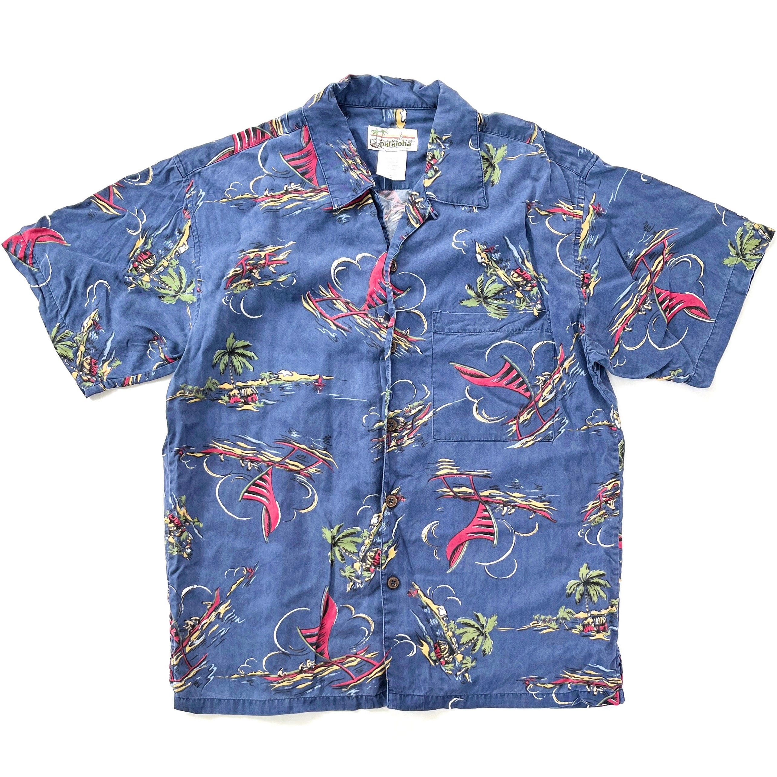 2004 Patagonia Limited Edition Pataloha Print Shirt, Blue Tropical Print (M)