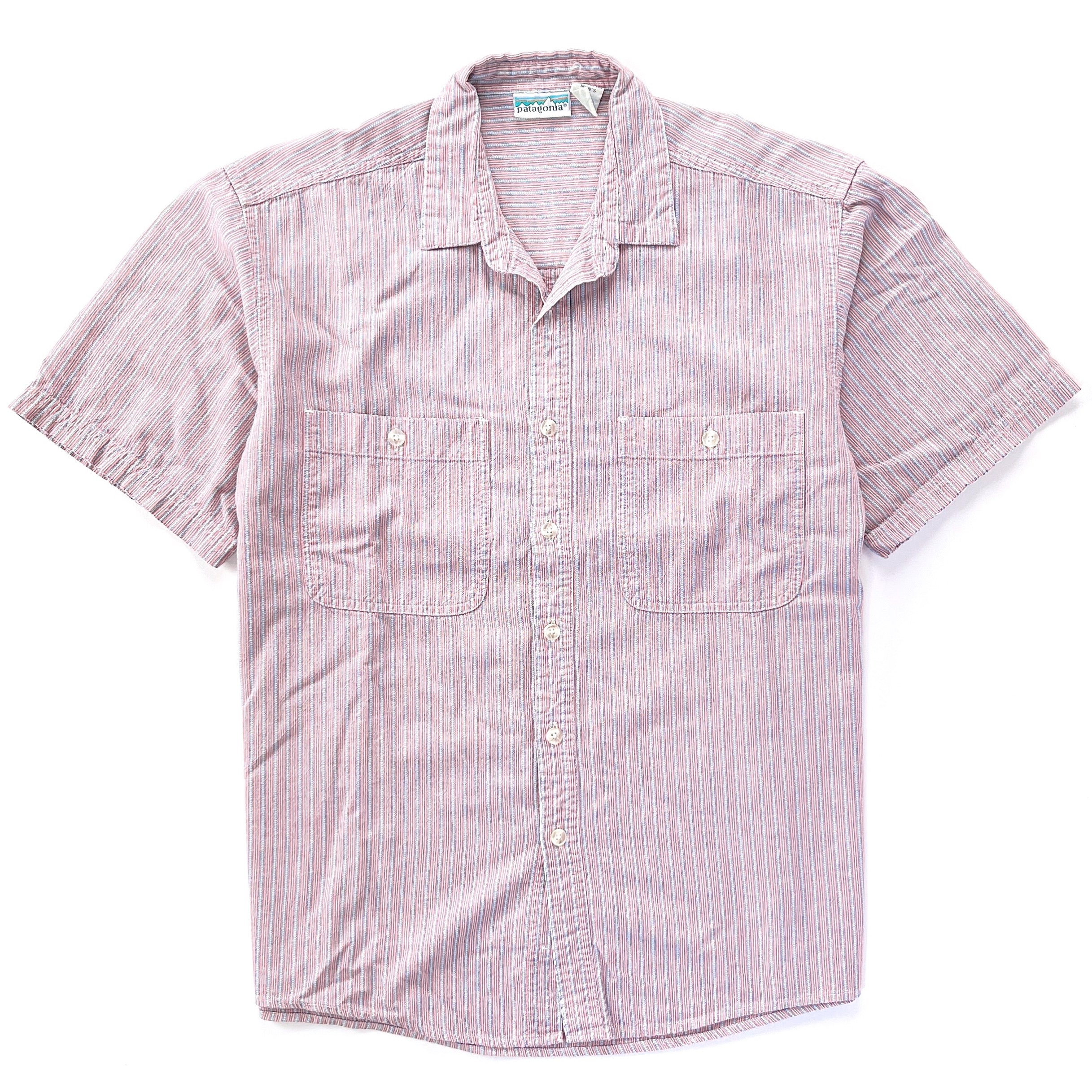 1991 Patagonia Mens Short Sleeve Cotton Button-Down Shirt, Striped (M)