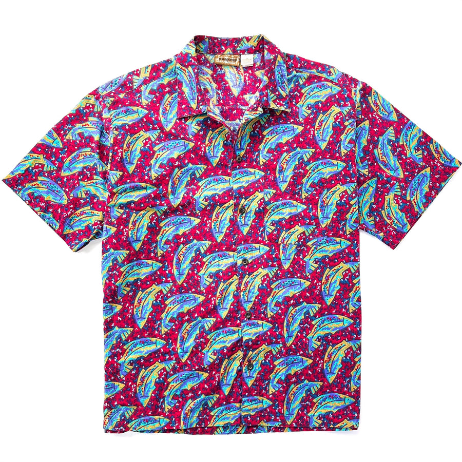 1992 Patagonia Mens Air Conditioned Cotton Print Shirt, Fish: Red (M/L)