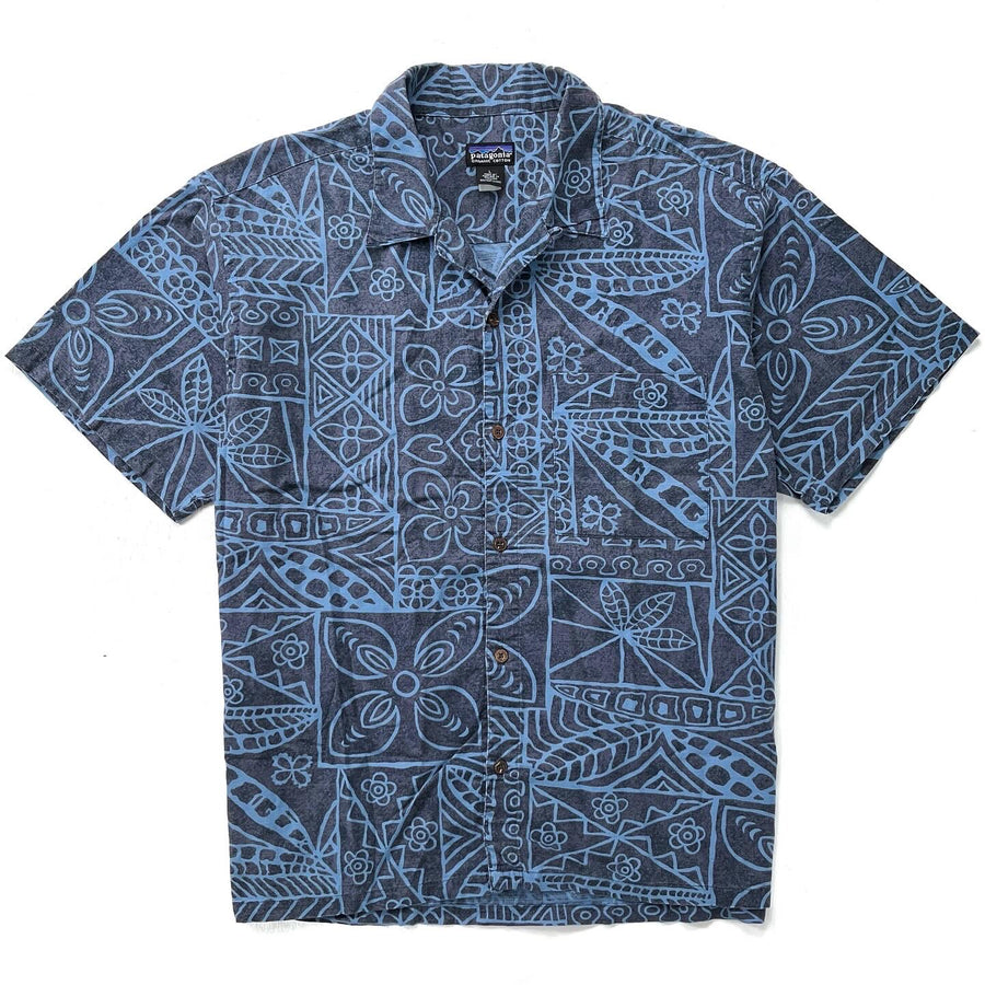 2001 Patagonia Mens A/C Print Shirt, Bark Cloth: Whale Blue (L)