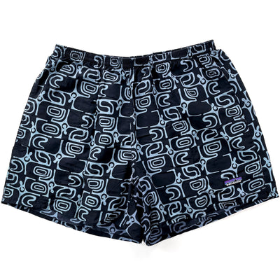2000 Patagonia Mens 5” Printed Nylon Baggies Shorts, Black & Light Blue (L)