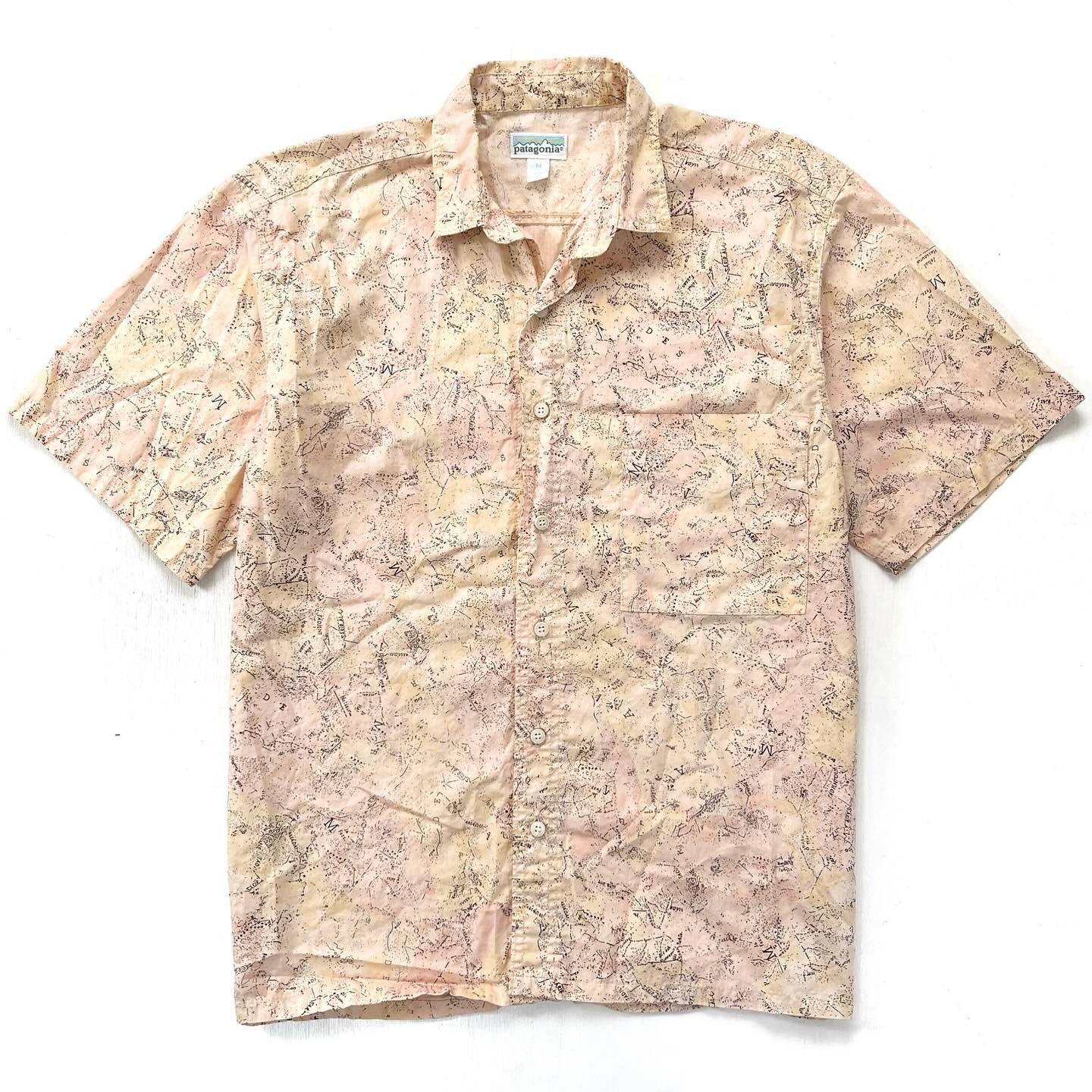 1990 Patagonia Mens A/C Cotton Print Shirt, Sahara Map (M)