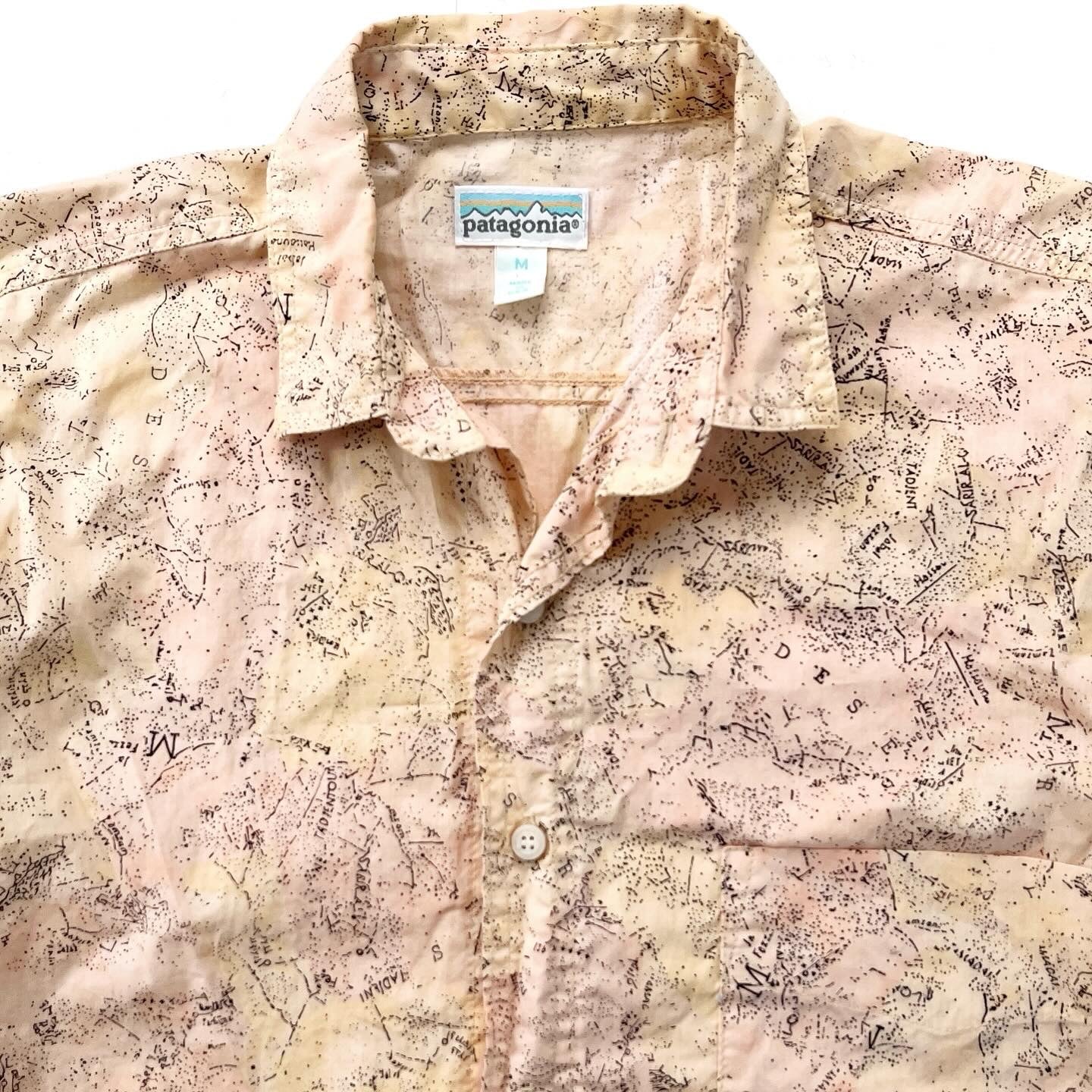 1990 Patagonia Mens A/C Cotton Print Shirt, Sahara Map (M)