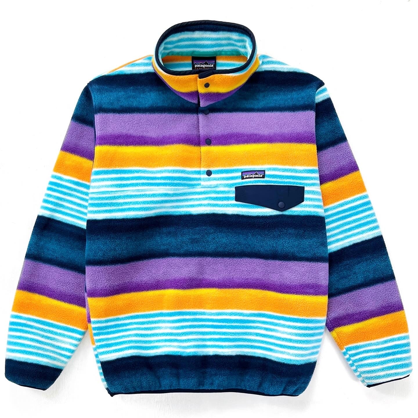 Patagonia Synchilla Snap-T Fitz Blue Striped Fleece Jacket Men’s M Women’s L factory