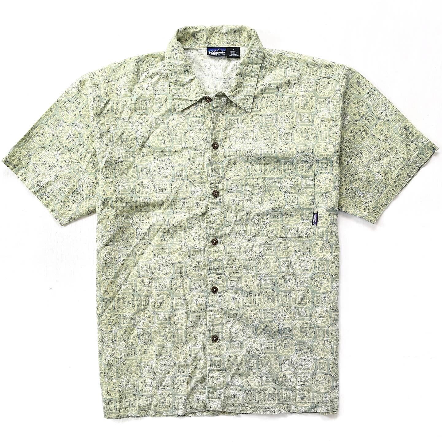 2000 Patagonia Mens Organic Cotton A/C Print Shirt, Green (M)