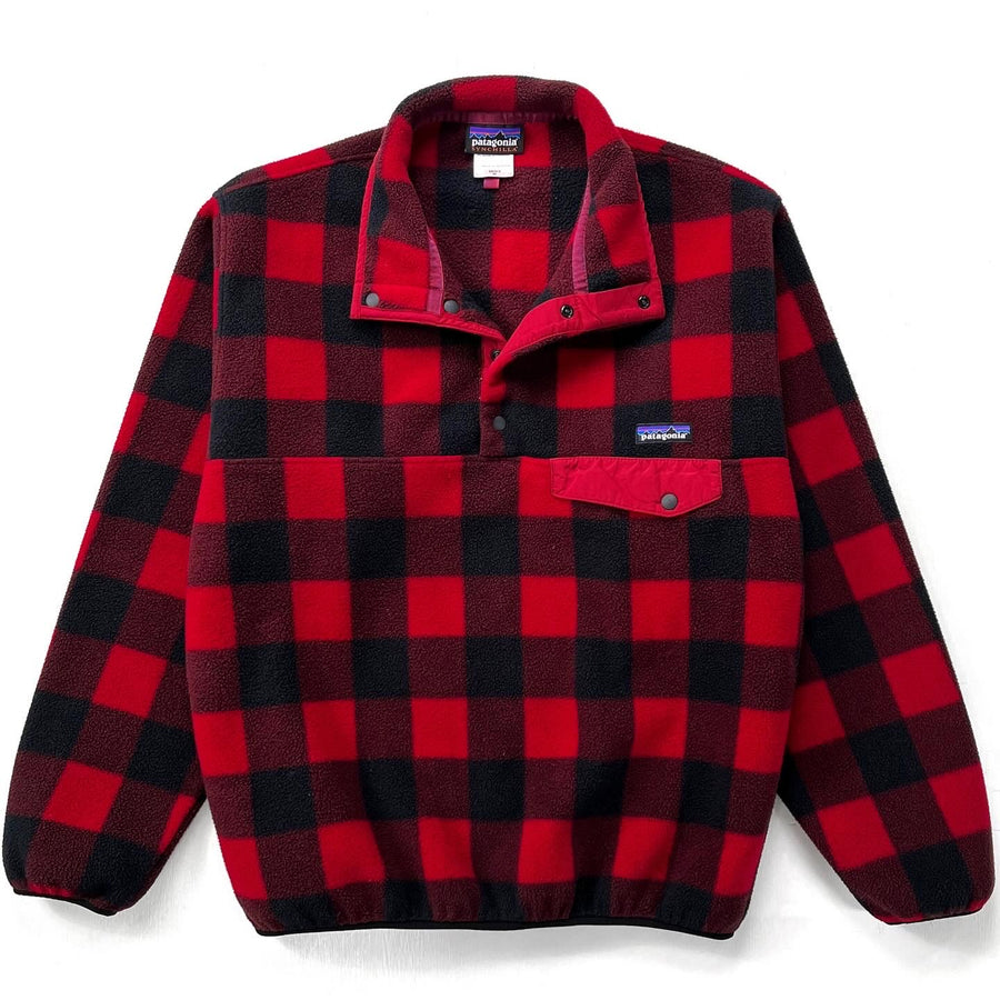2014 Patagonia Printed Synchilla Snap-T, Fuzzy Plaid: Wax Red (M)