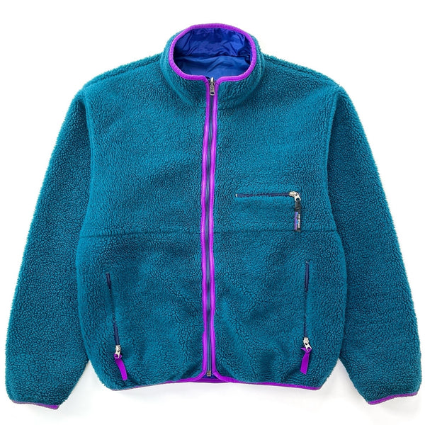 1993 Patagonia Reversible Deep Pile Glissade Cardigan, Bluegrass & Purple (L)