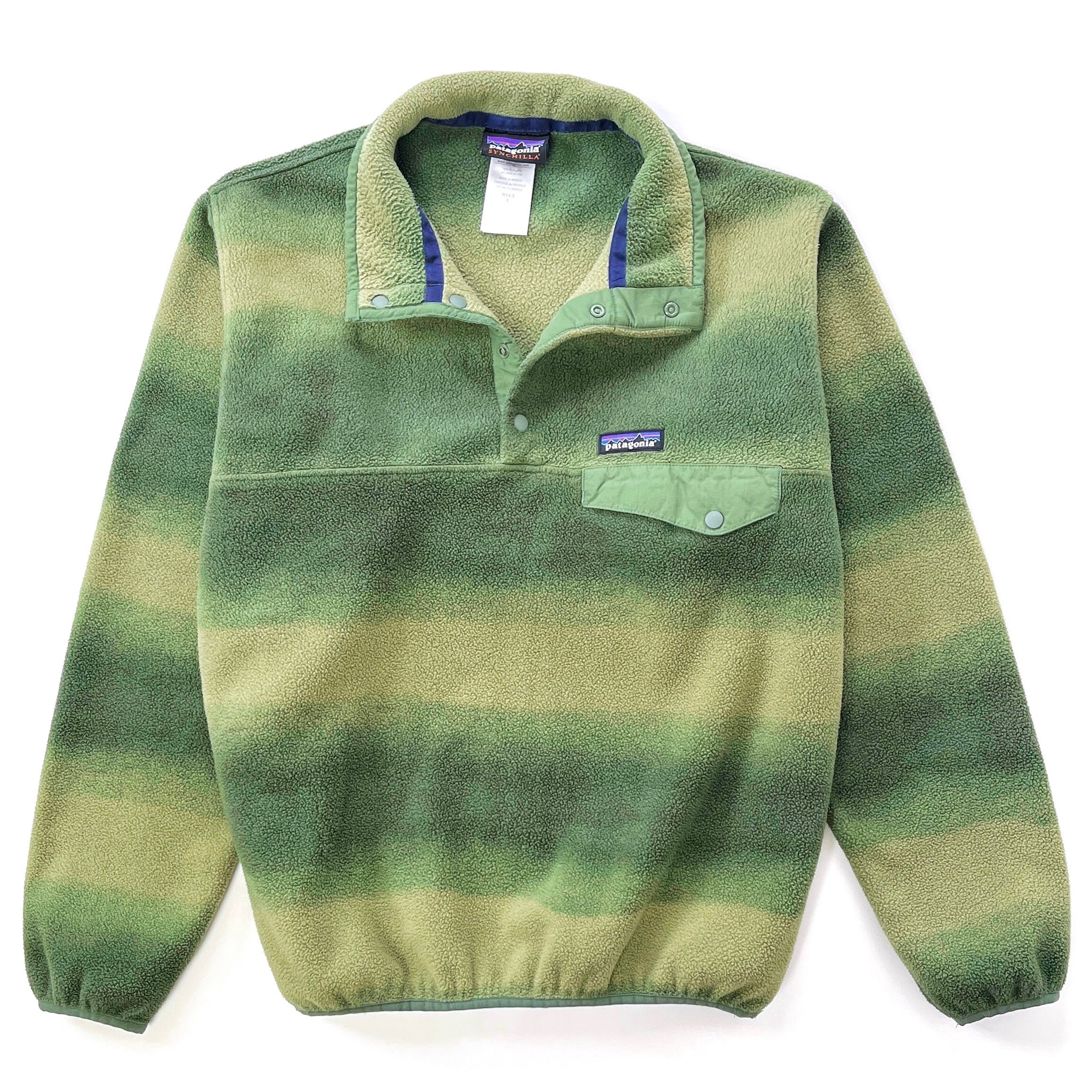 2015 Patagonia Printed Synchilla Snap-T Pullover, Hand Dipped: Camp Green (S)