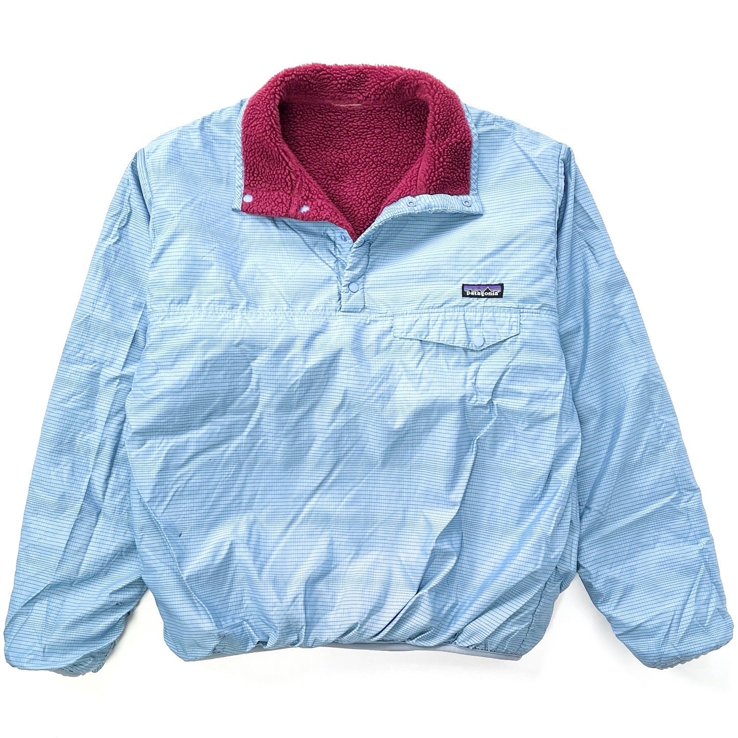 2008 Patagonia Reversible Deep Pile Snap-T Pullover, Raspberry & Chalk Blue (M/L)