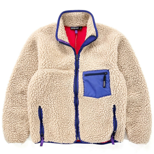 1989 Patagonia Classic Retro Pile Cardigan, Natural & French Red (M)