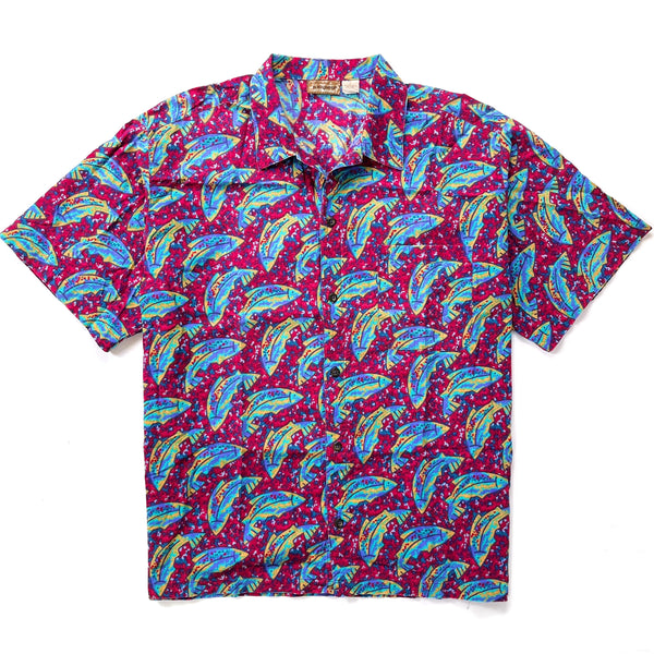 1993 Patagonia Mens A/C Cotton Print Shirt, Rainbow Fish (L/XL)