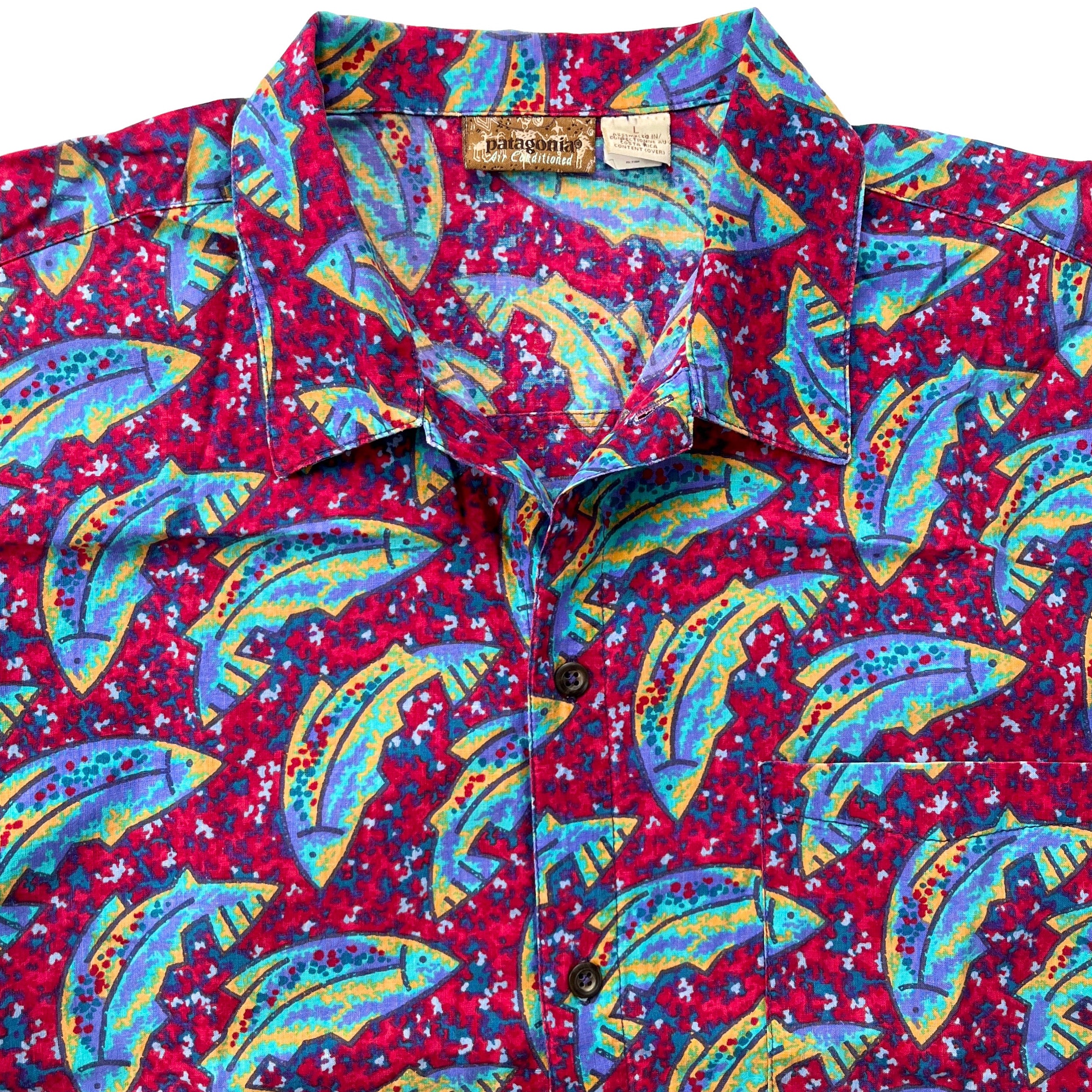 1993 Patagonia Mens A/C Cotton Print Shirt, Rainbow Fish (L/XL)