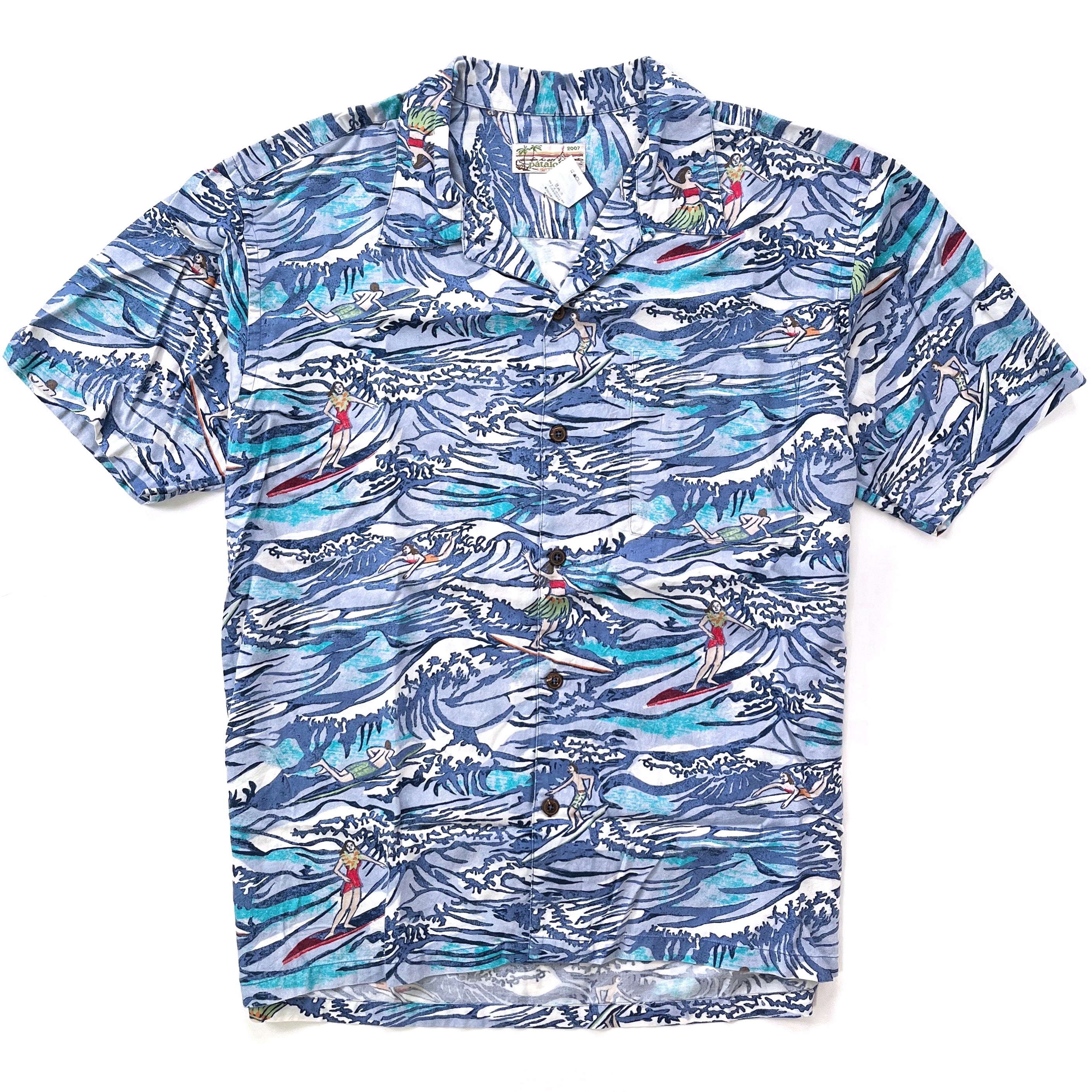2007 Patagonia Limited Edition Pataloha Print Shirt, Hokusai Surfers: Orbit Blue (L)