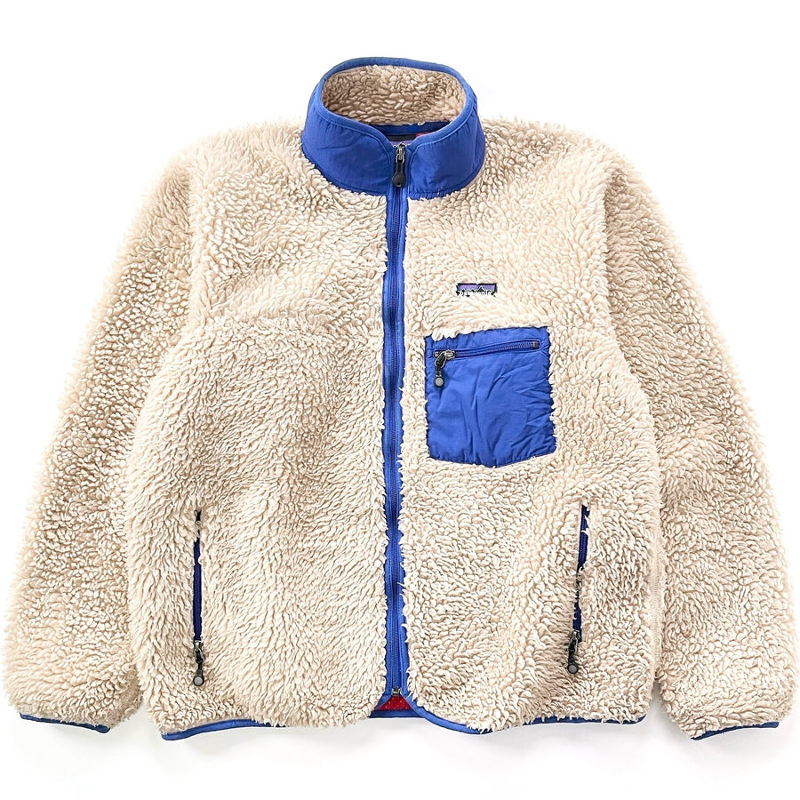 2004 Patagonia “Deep Pile” Classic Retro Cardigan, Natural & Cobalt (L)