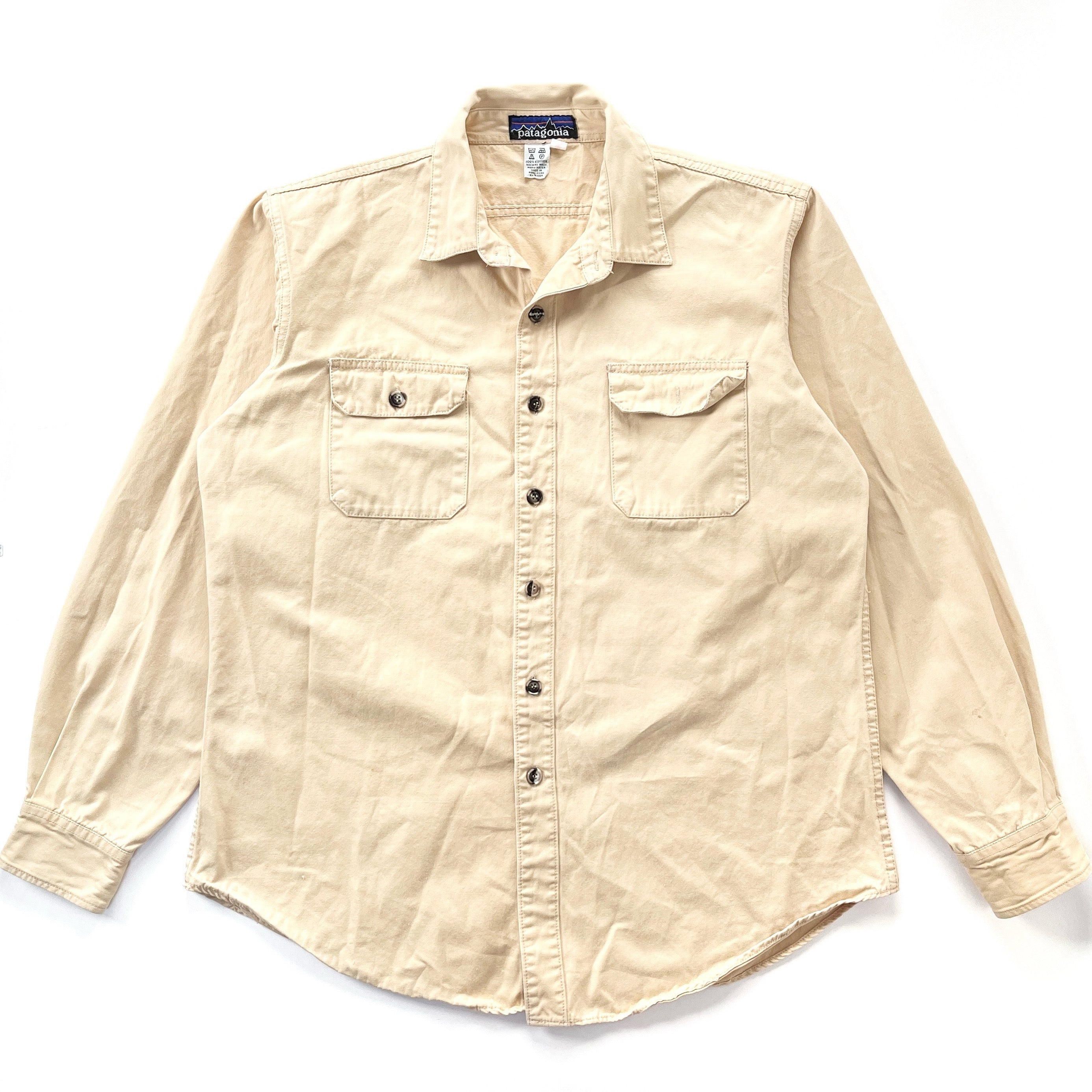 1980s Patagonia “Big Label” Cotton Canvas Button-Down Shirt, Light Tan (XL)