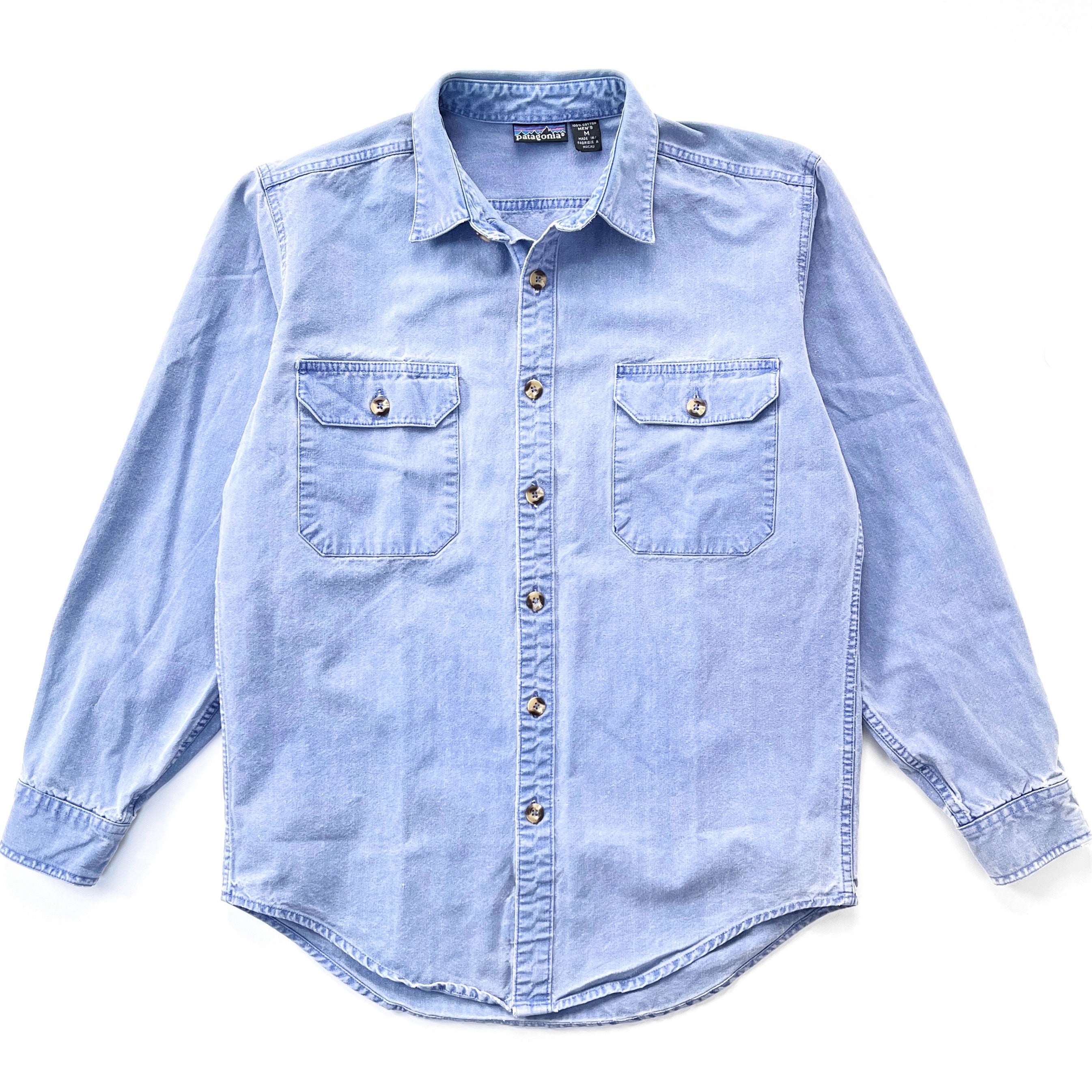 1992 Patagonia Garment Dyed Original Cotton Canvas Shirt, Weathered Blue (M)