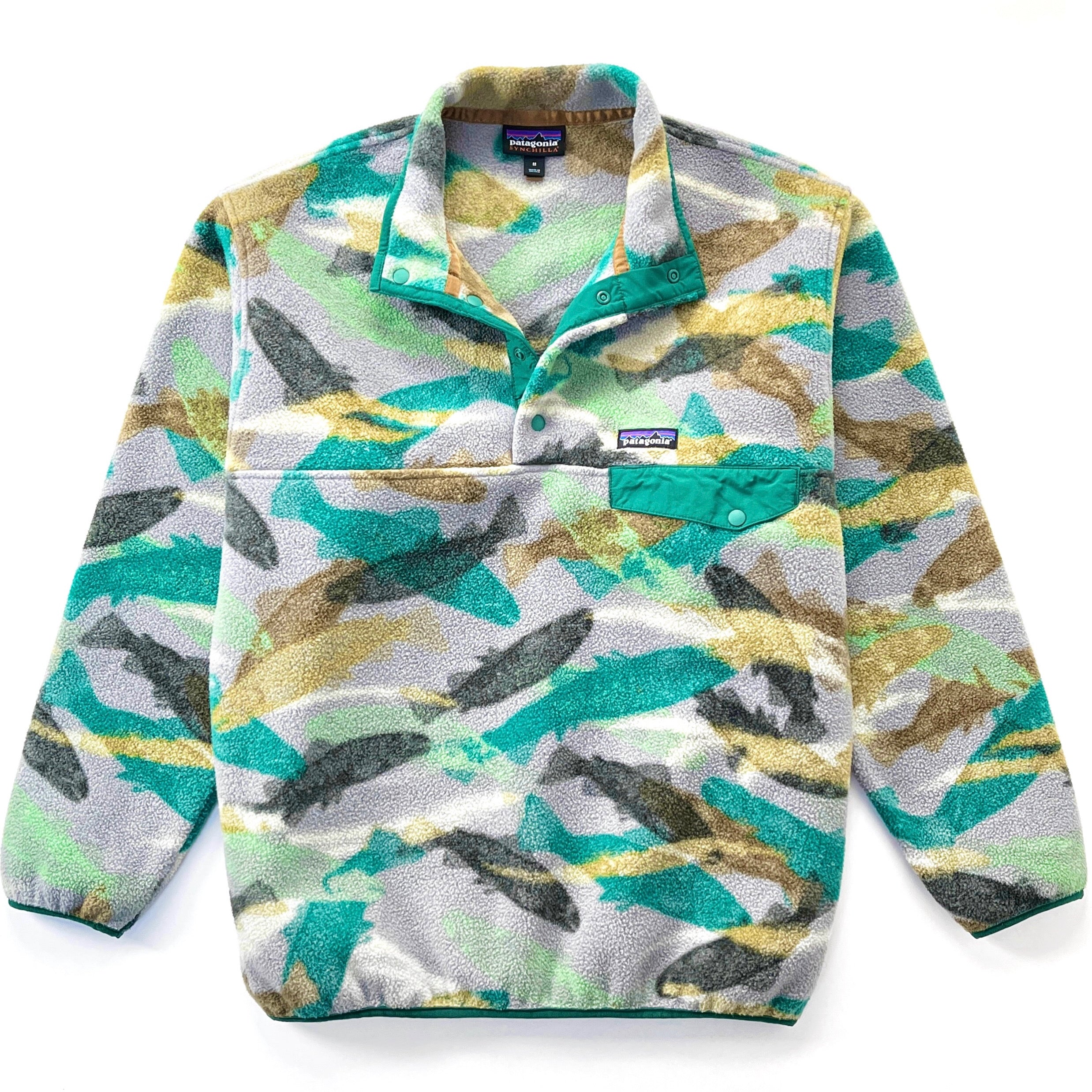 2016 Patagonia Printed Synchilla Snap-T, Trout Tails: Legend Green (M)