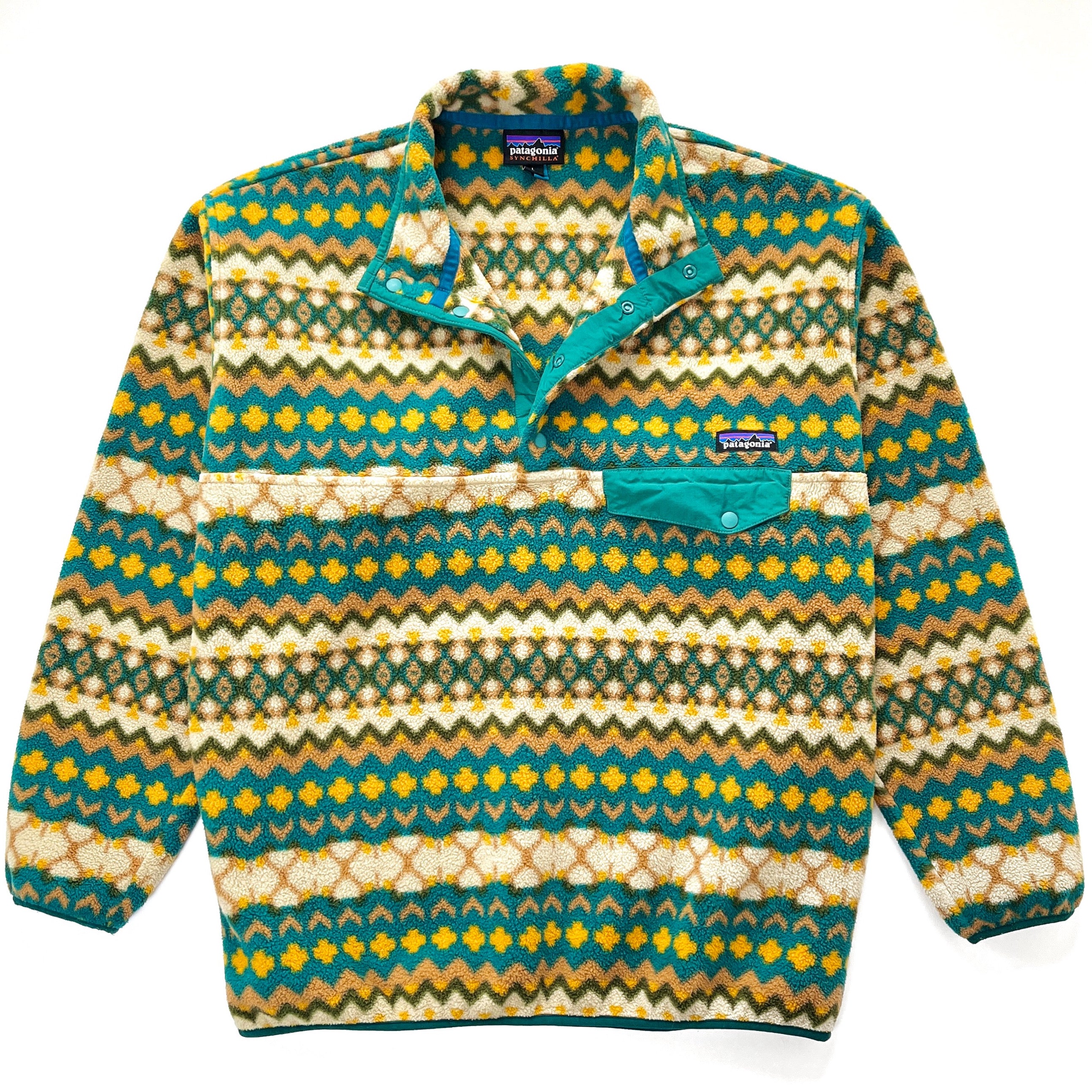 2015 Patagonia Printed Synchilla Snap-T Pullover, Cliff: Arbor Green (L)