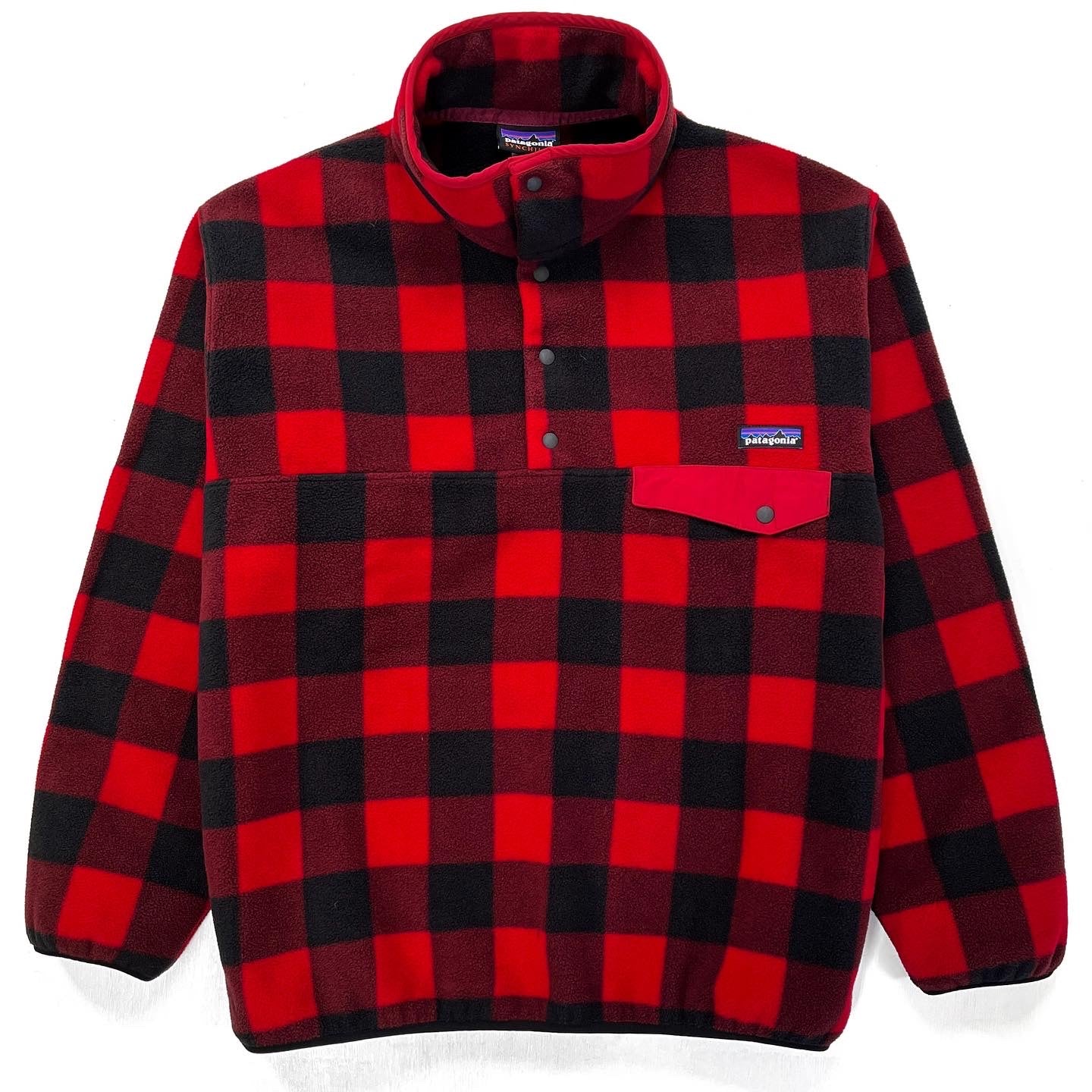 2014 Patagonia Printed Synchilla Snap-T, Fuzzy Plaid: Wax Red (L)