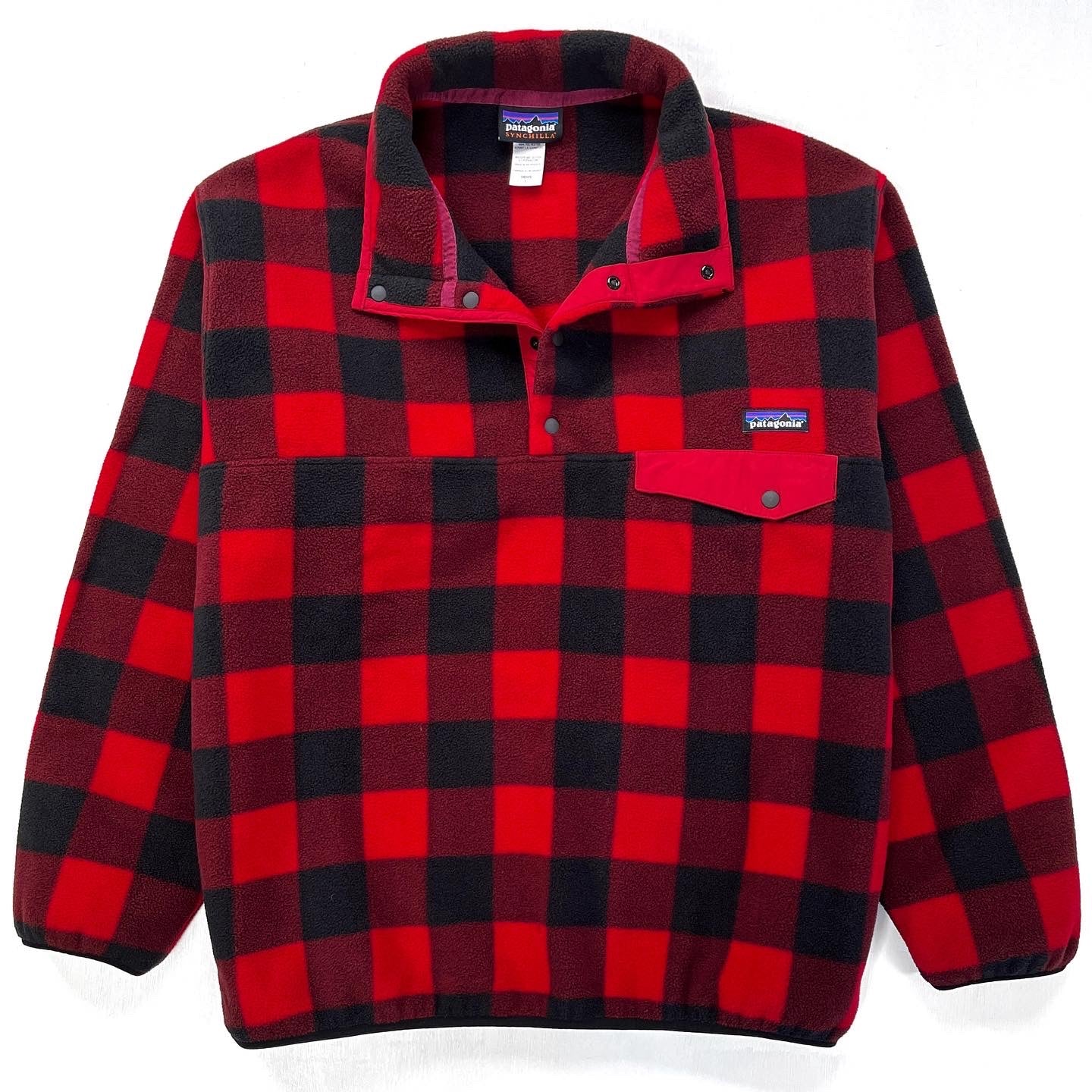 2014 Patagonia Printed Synchilla Snap-T, Fuzzy Plaid: Wax Red (L)