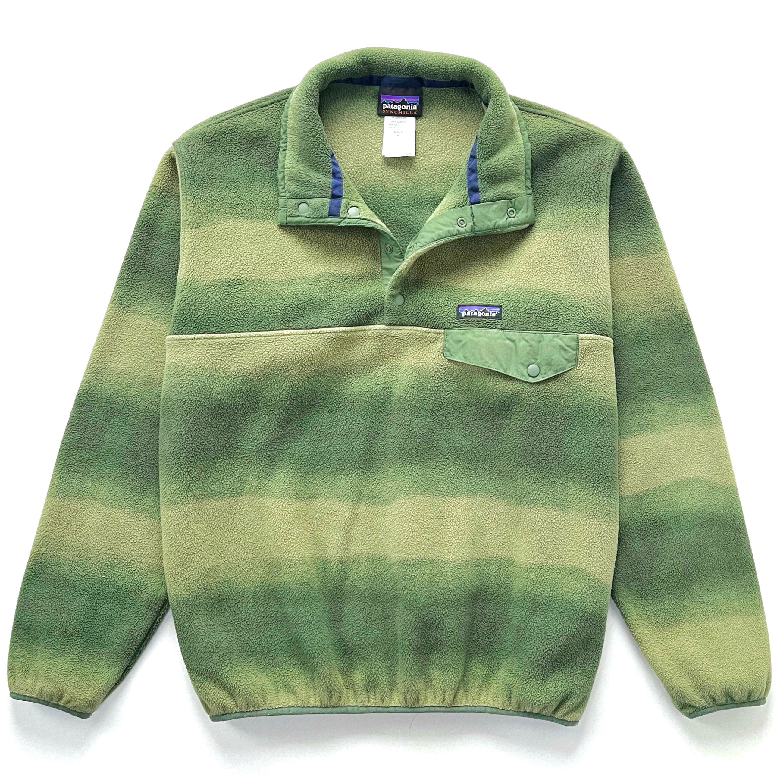 2015 Patagonia Printed Synchilla Snap-T Pullover, Hand Dipped: Camp Green (M)
