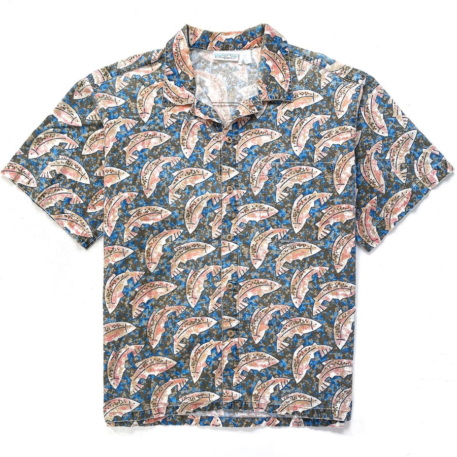 1992 Patagonia Mens A/C Cotton Print Shirt, Fish: Seaweed (XL)