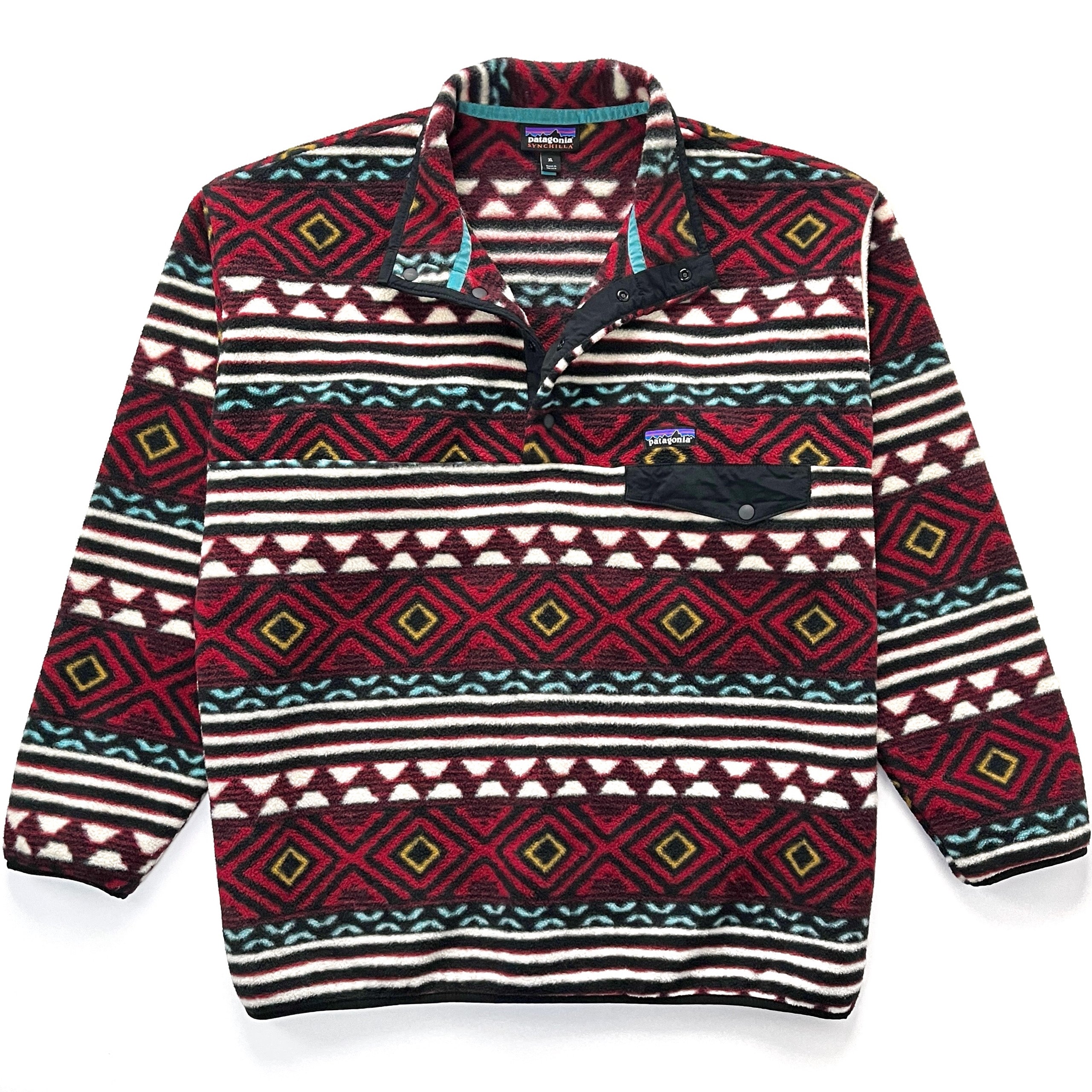 2016 Patagonia Printed Synchilla Snap-T Pullover, Saltillo: Cinder Red (XL)