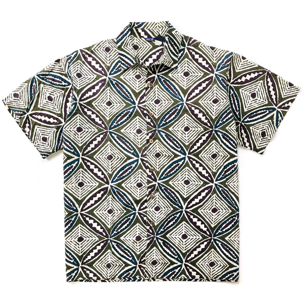 1995 Patagonia Surya Batik Cotton Shirt, Big Tapa: Dark Olive (XL)