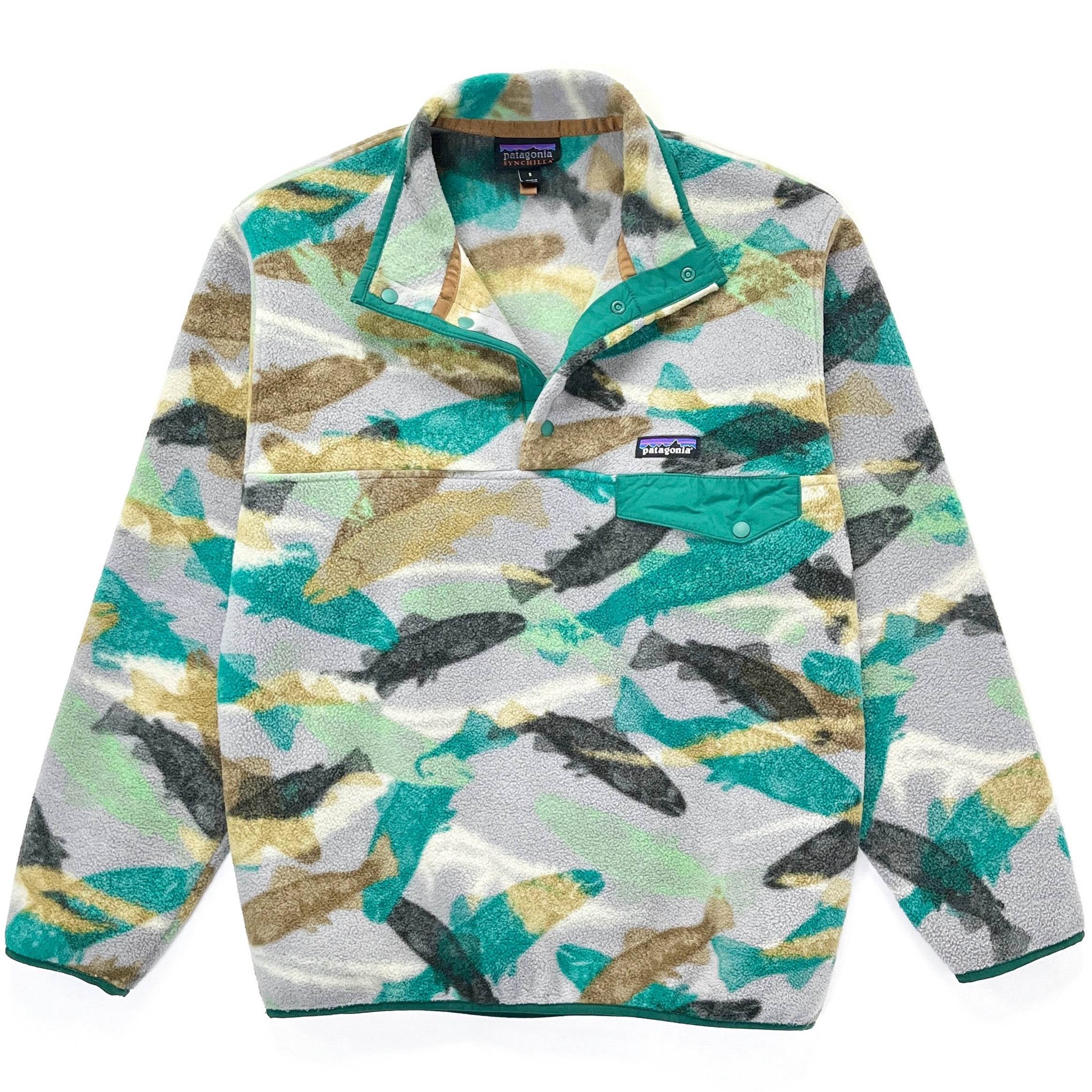 2016 Patagonia Printed Synchilla Snap-T, Trout Tails: Legend Green (S)
