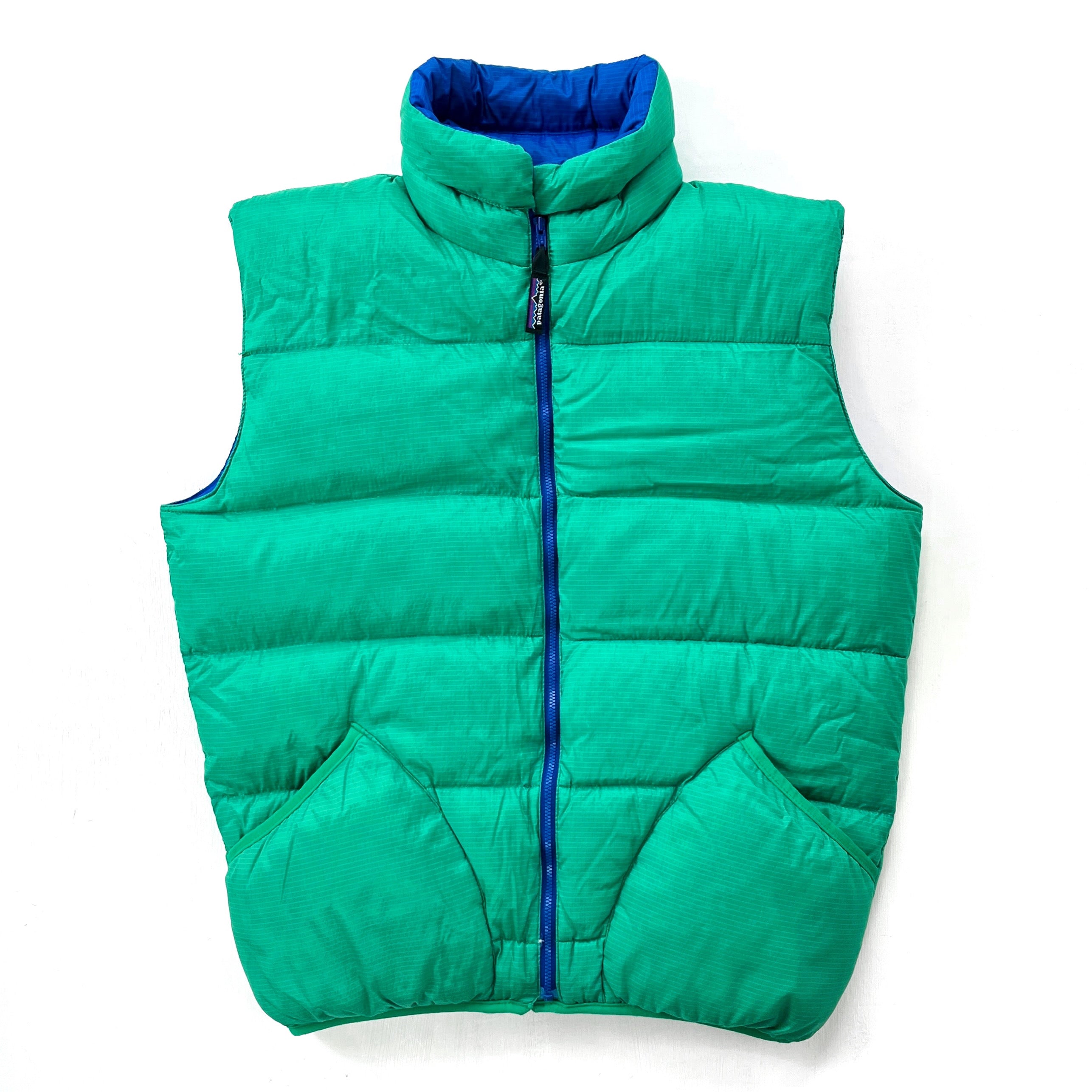 1989 Patagonia Hi-Loft Goose Down Vest, Emerald & Cobalt (S)