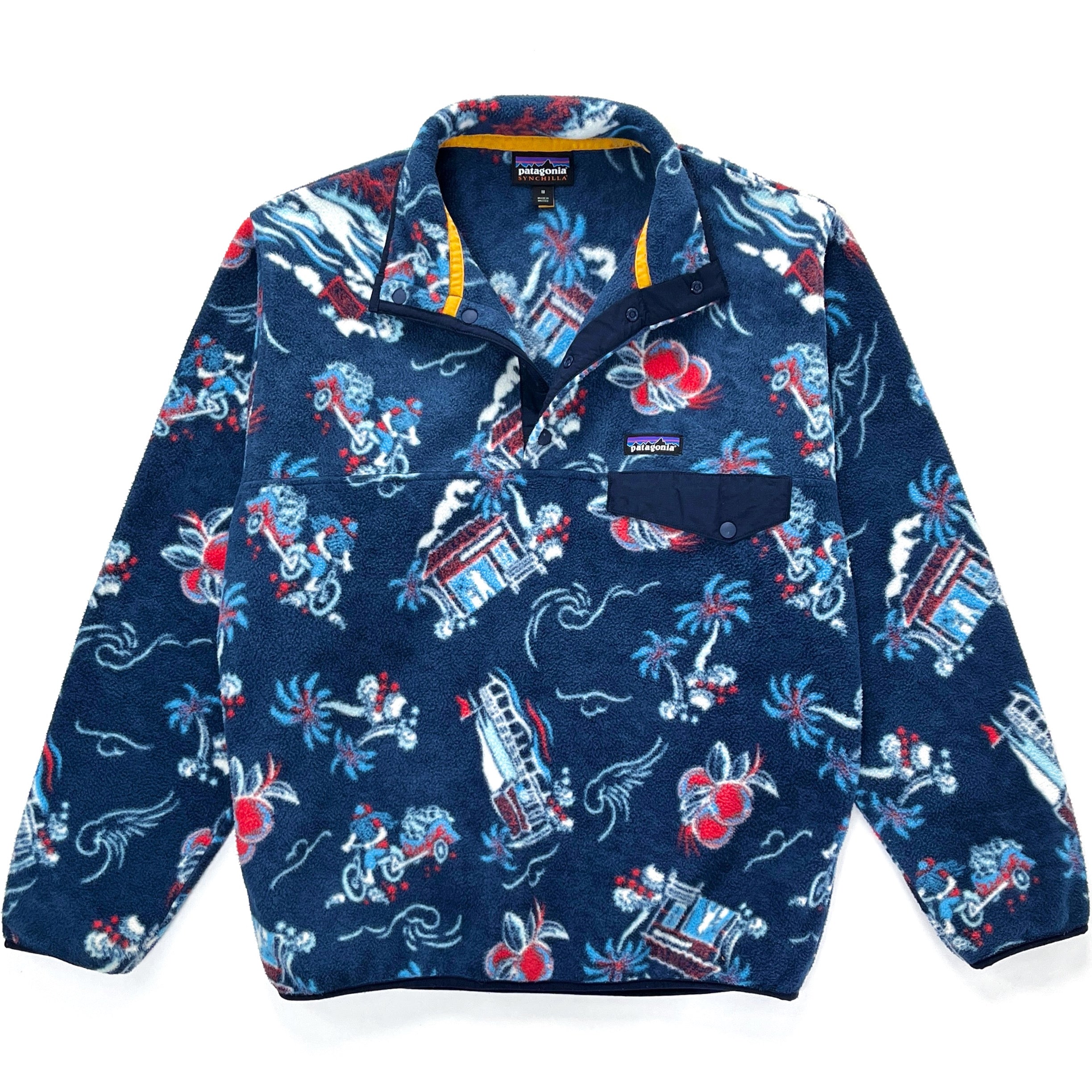 2017 Patagonia Printed Synchilla Snap-T Pullover, C Street Big: Navy Blue (M)