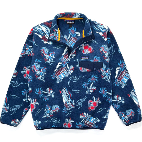 2017 Patagonia Printed Synchilla Snap-T Pullover, C Street Big: Navy Blue (M)