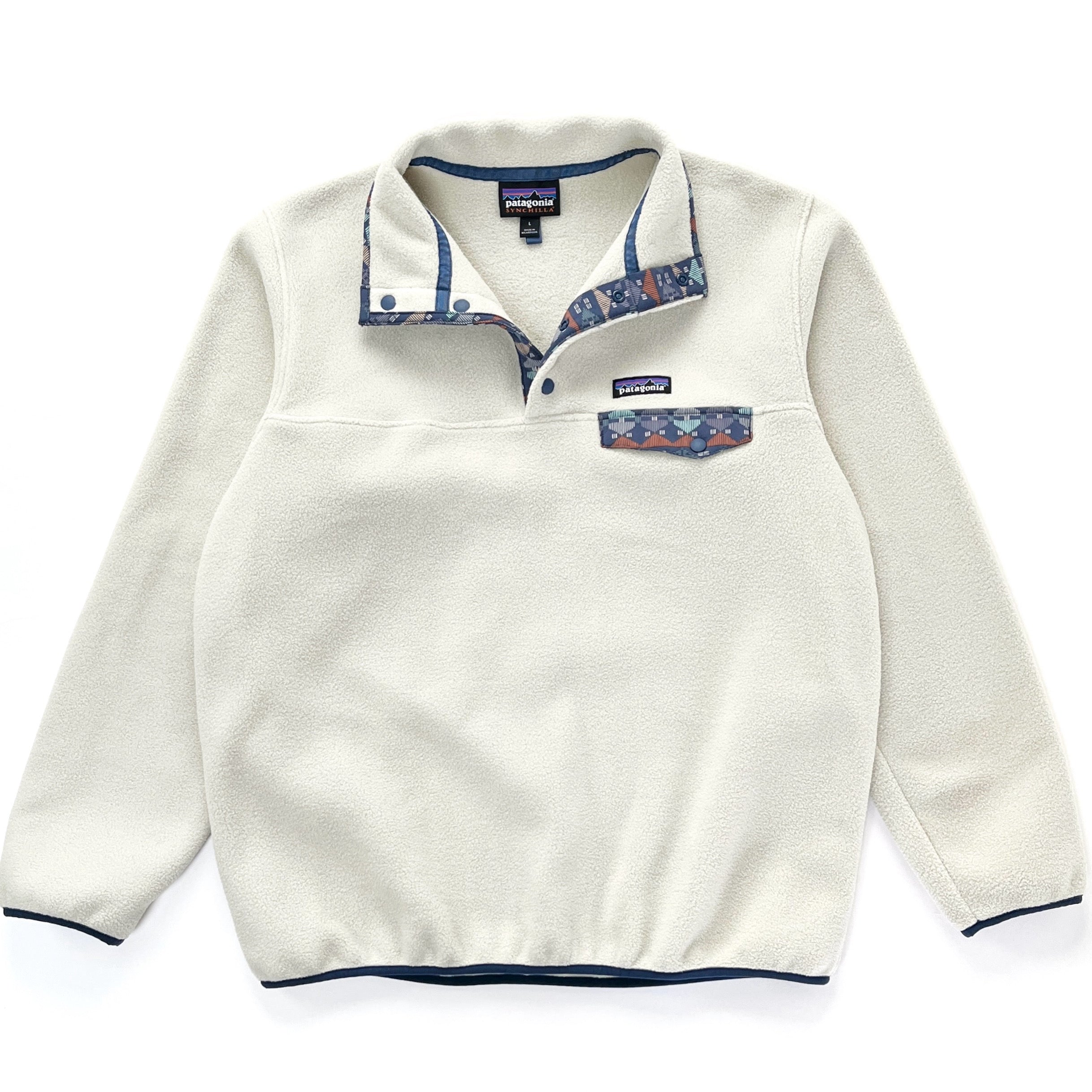 2018 Patagonia Womens Synchilla Snap-T, Pelican & Stone Blue (L)