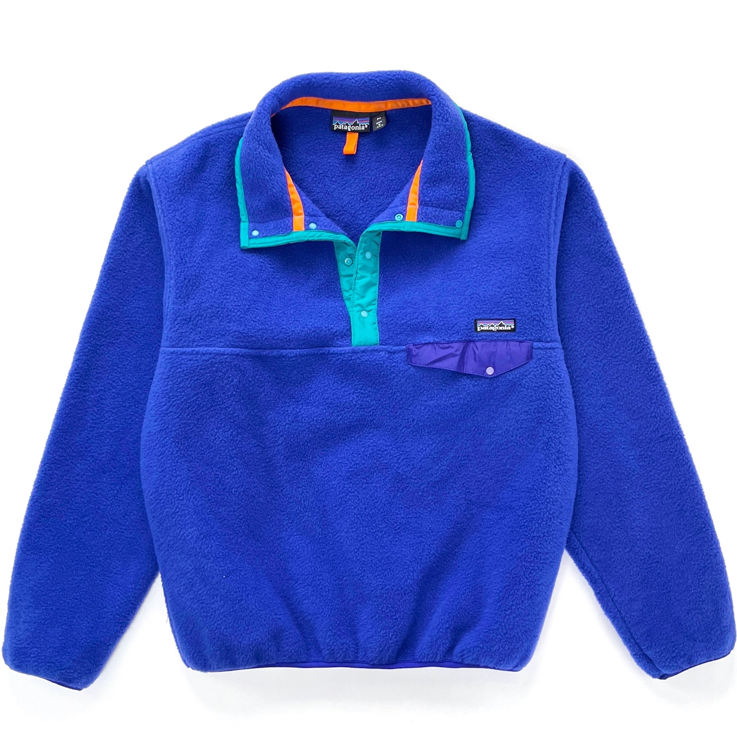 1991 Patagonia Made In The U.S.A. Synchilla Snap-T, Cobalt / Emerald (M)
