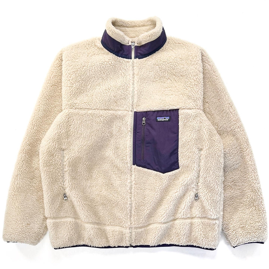 2014 Patagonia Classic Retro-X Fleece Jacket, Natural & Dark Purple (XL)