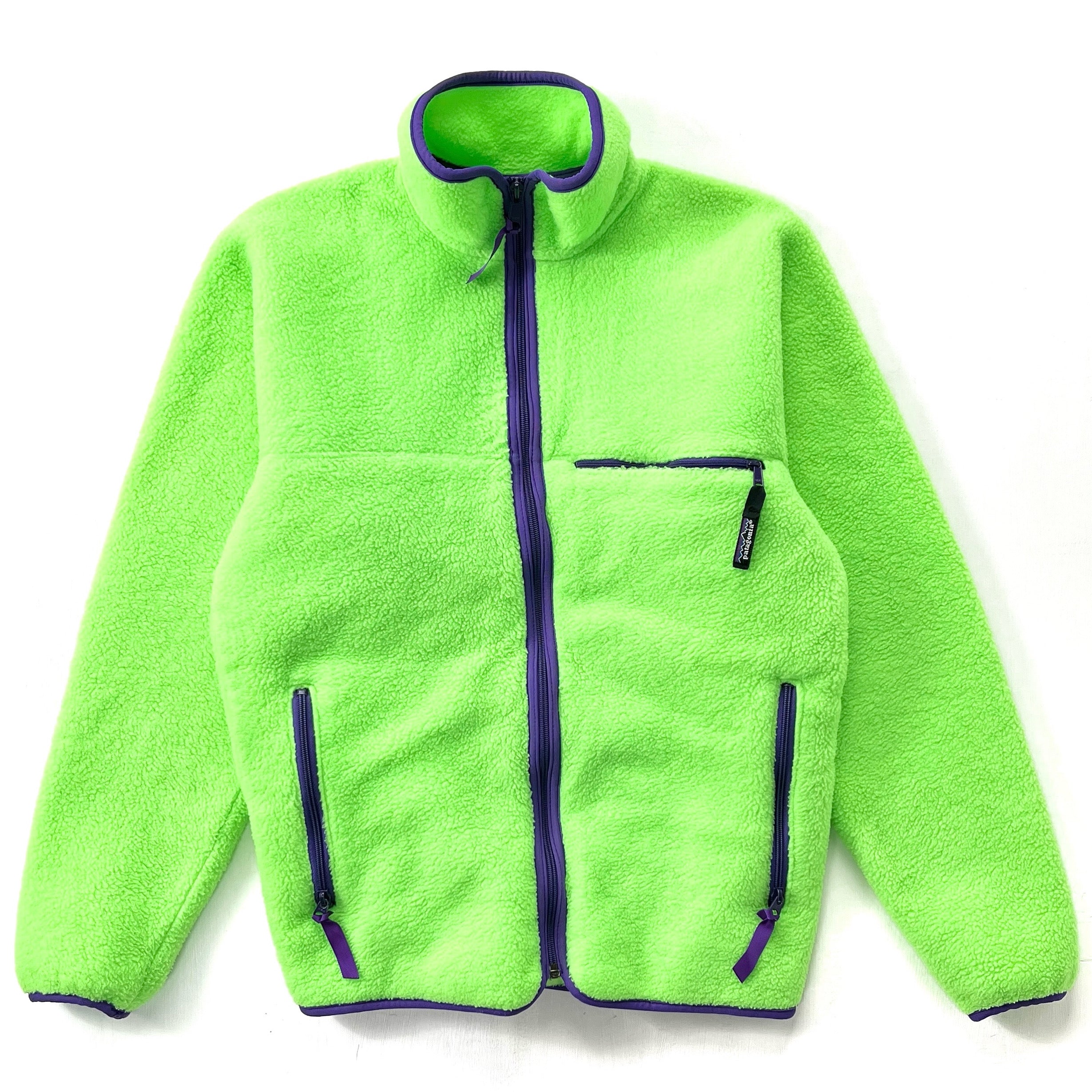 1989 Patagonia Made In The U.S.A. Synchilla Cardigan, Neon Green (S)