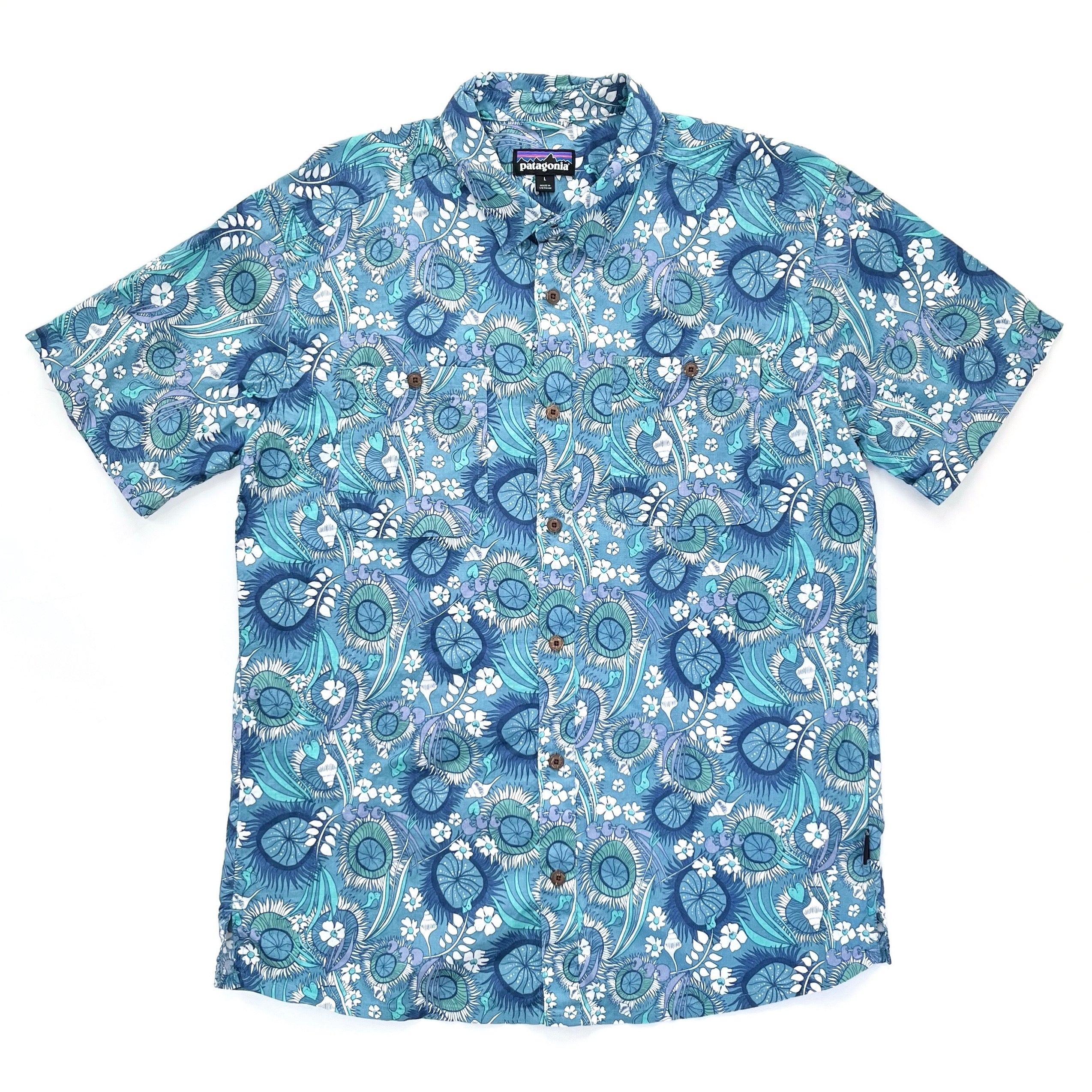 2022 Patagonia Hemp/Cotton Back Step Shirt: Rincon Hunt- Anacapa Blue (L)