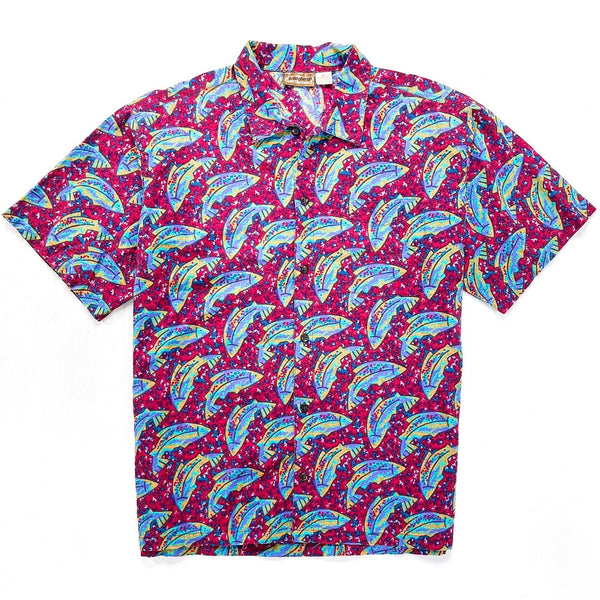 1992 Patagonia Mens Cotton A/C Print Shirt, Fish: Red (L)