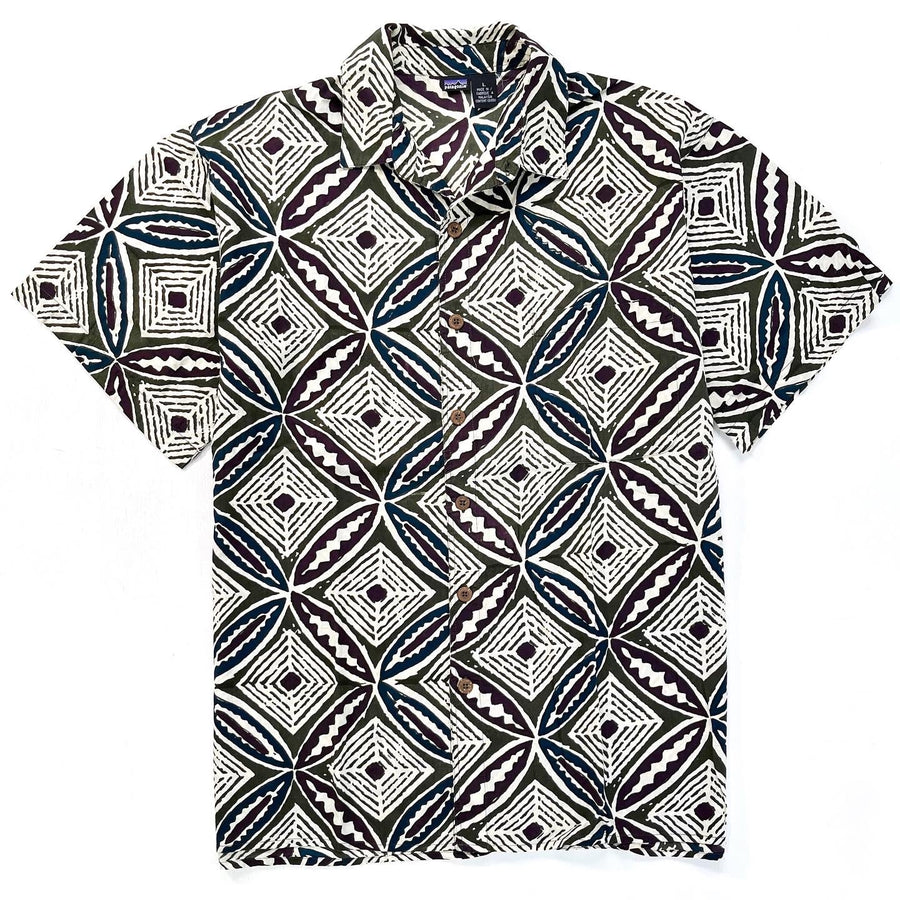 1995 Patagonia Mens Surya Batik Shirt, Big Tapa: Dark Olive (L/XL)