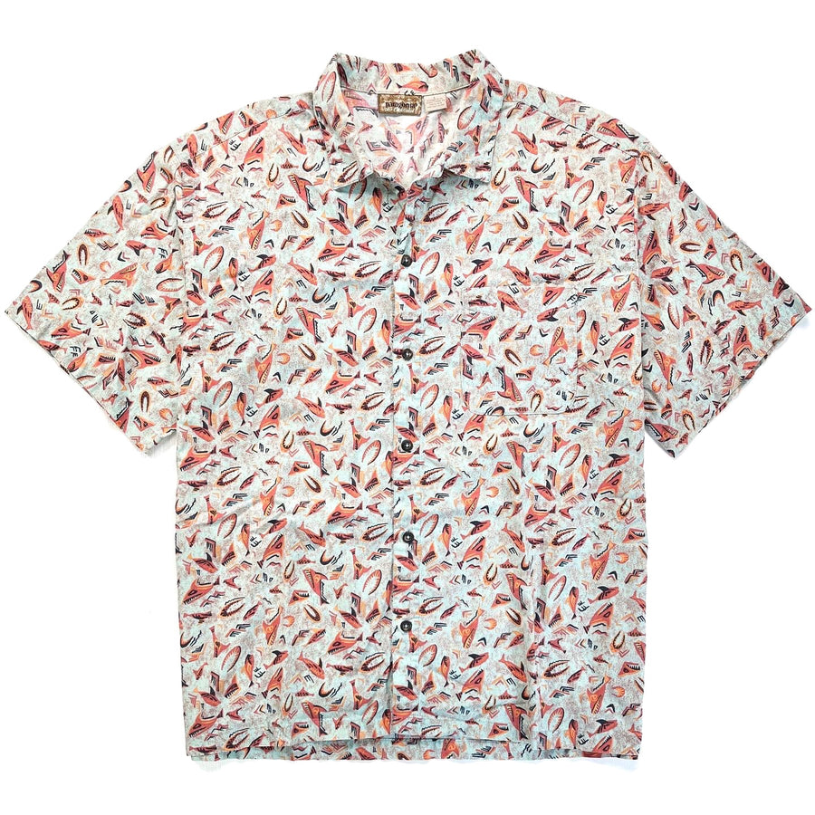 1993 Patagonia Mens A/C Cotton Print Shirt, Piranha Print (L)