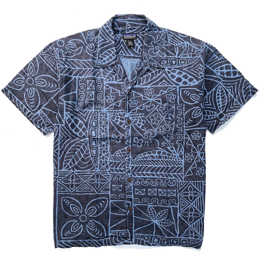 2001 Patagonia Mens A/C Print Shirt, Bark Cloth: Whale Blue (M/L)