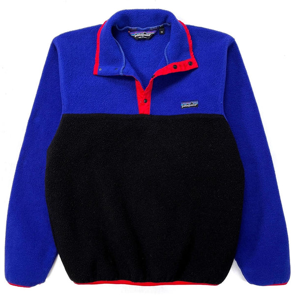 1980s Patagonia Synchilla Tri-Color T-Neck, Cobalt & Black (S/M)