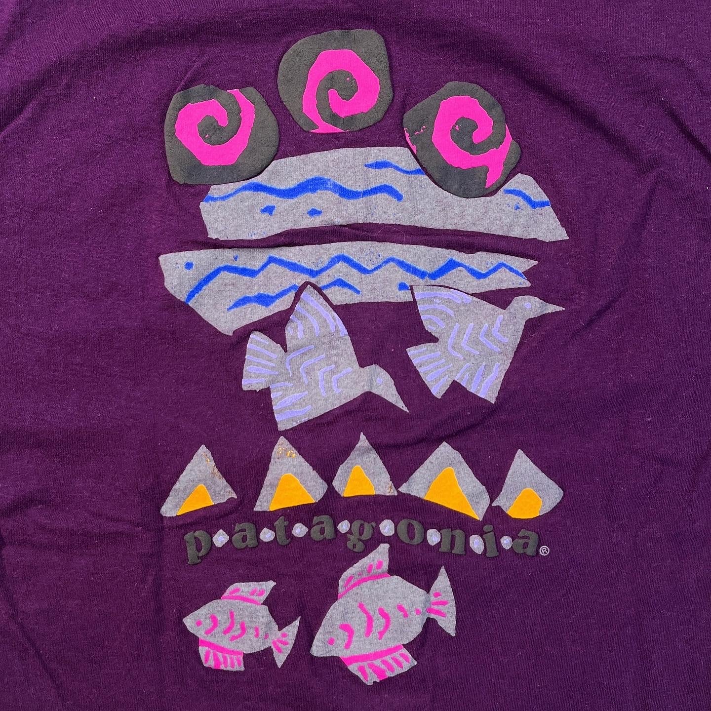 1992 Patagonia Made In The U.S.A. Printed T-Shirt, Dark Purple (S)