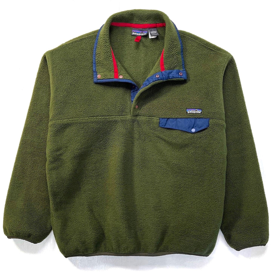 1994 Patagonia Synchilla Snap-T Pullover, Dark Olive & Ink Blue (L)