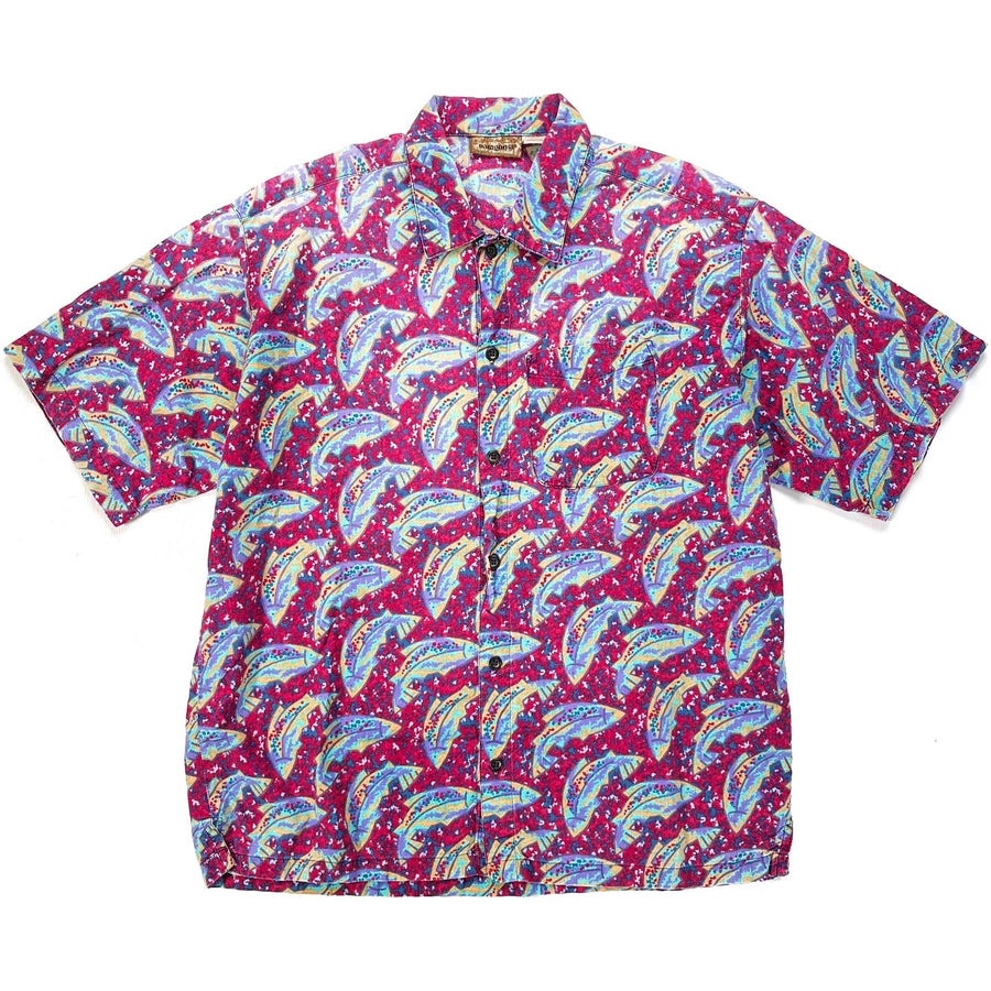 1991 Patagonia Mens Cotton A/C Print Shirt, Fish: Red (L)