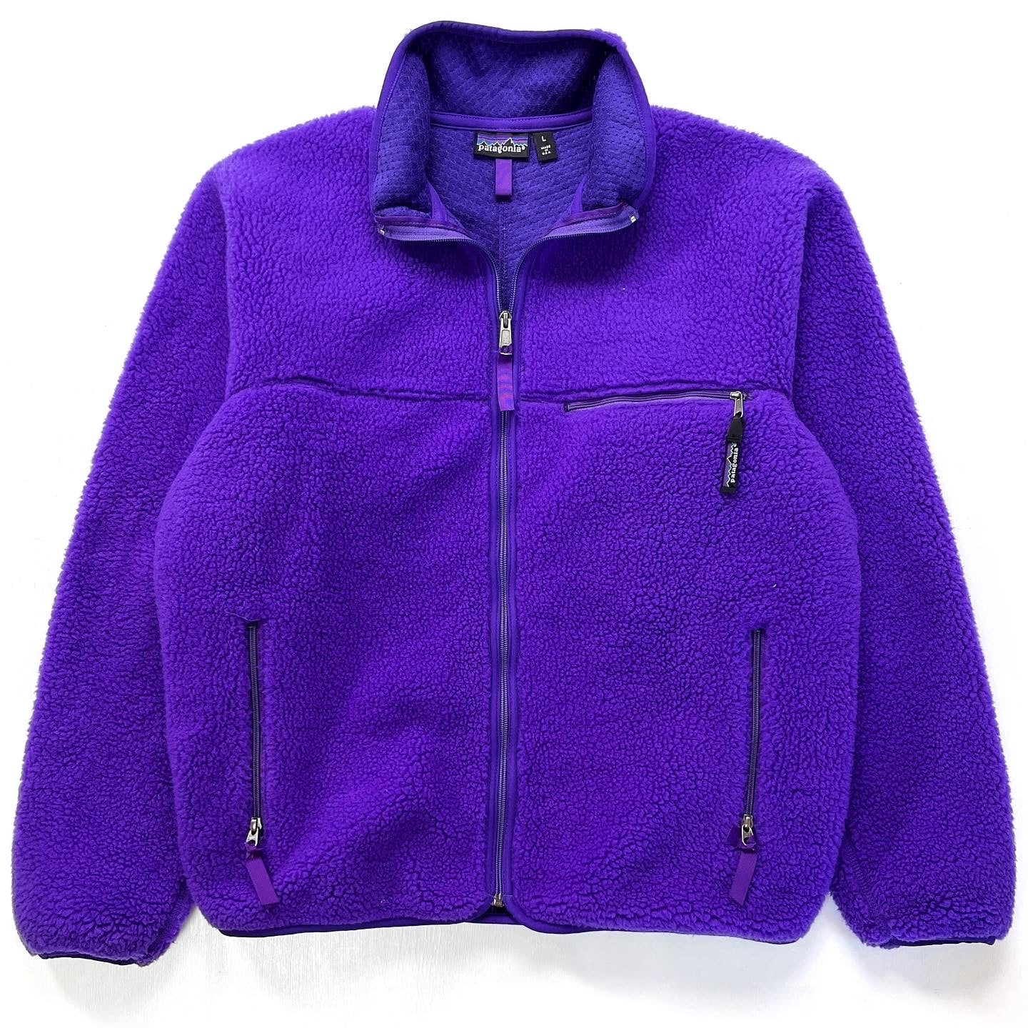 1991 Patagonia Made In The U.S.A. Retro Pile Cardigan, Purple (L)