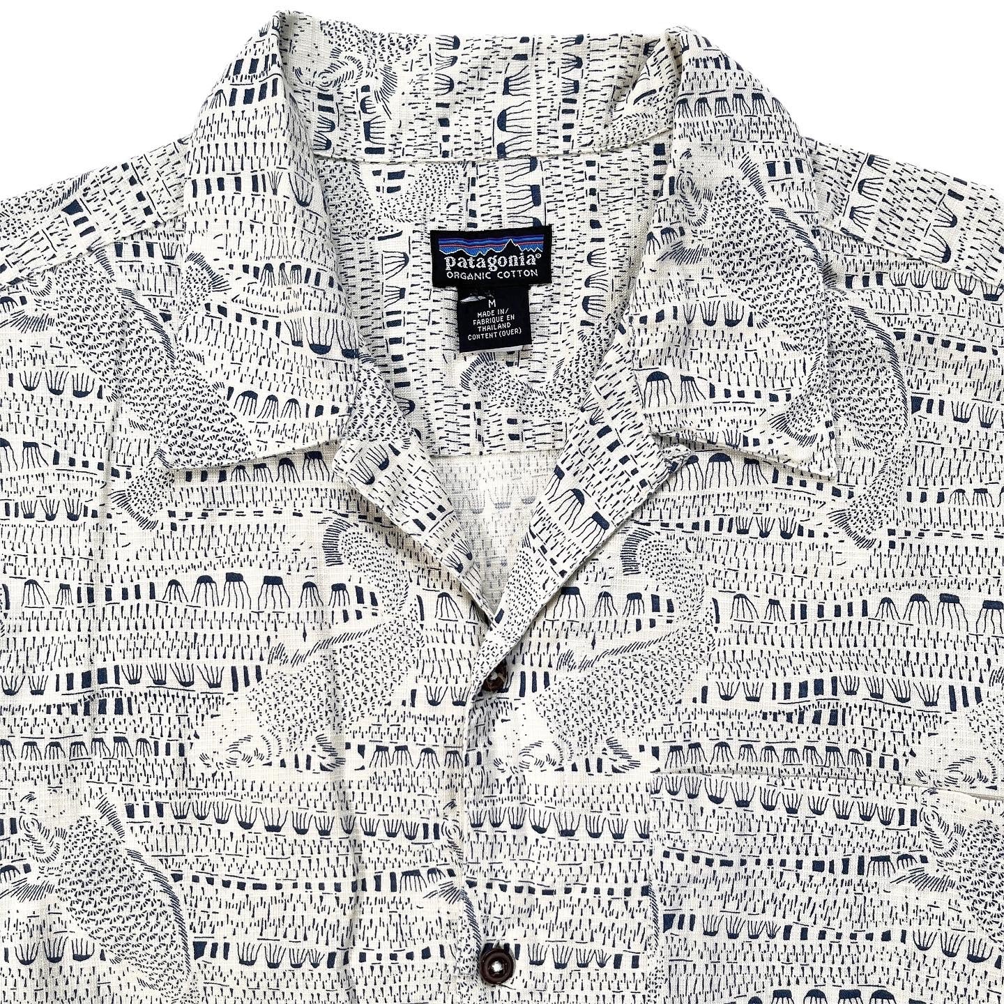 2001 Patagonia A/C Cotton Print Shirt, Bonefish: Natural (M)